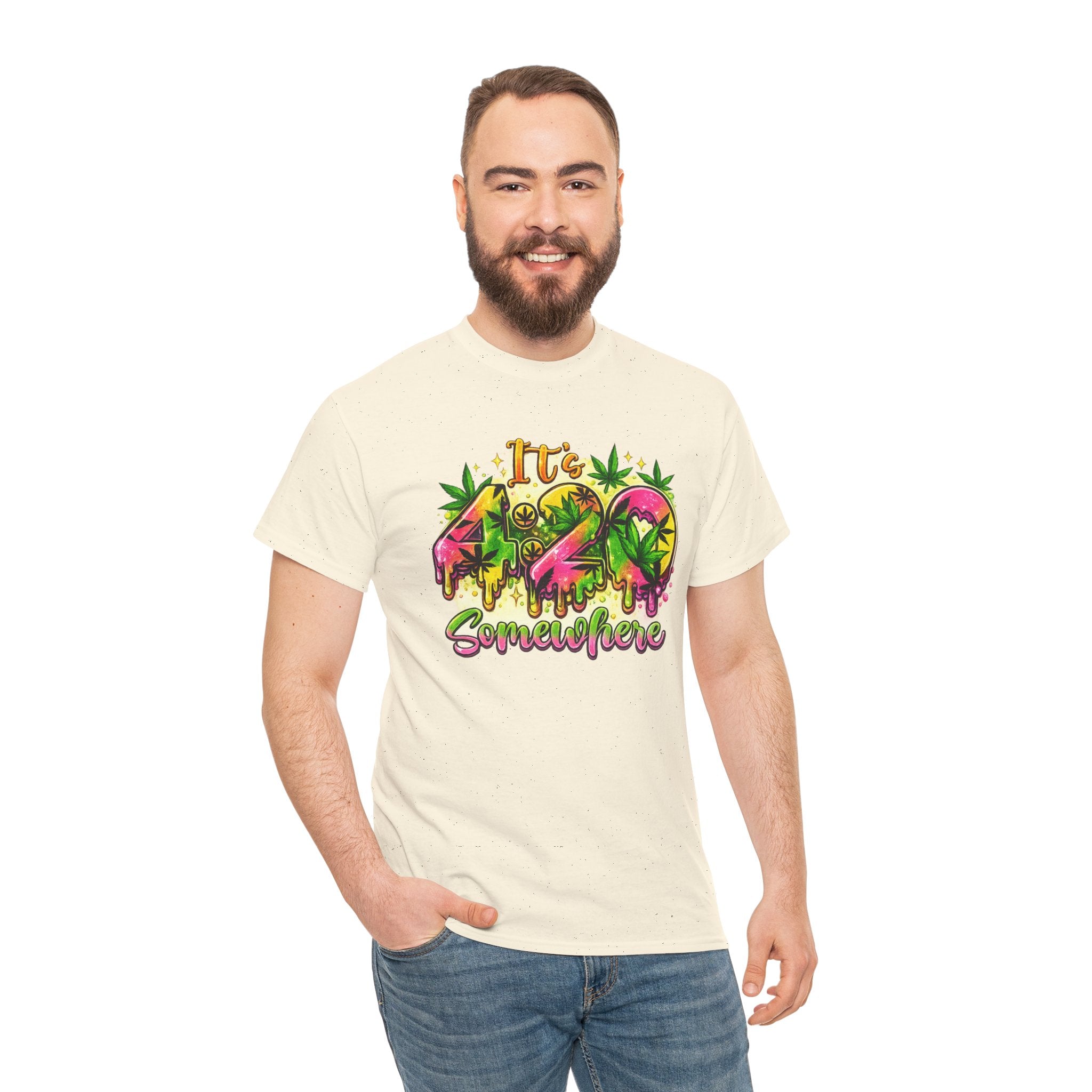 420 Somewhere T-Shirt — Retro Neon Cannabis Graphic Tee