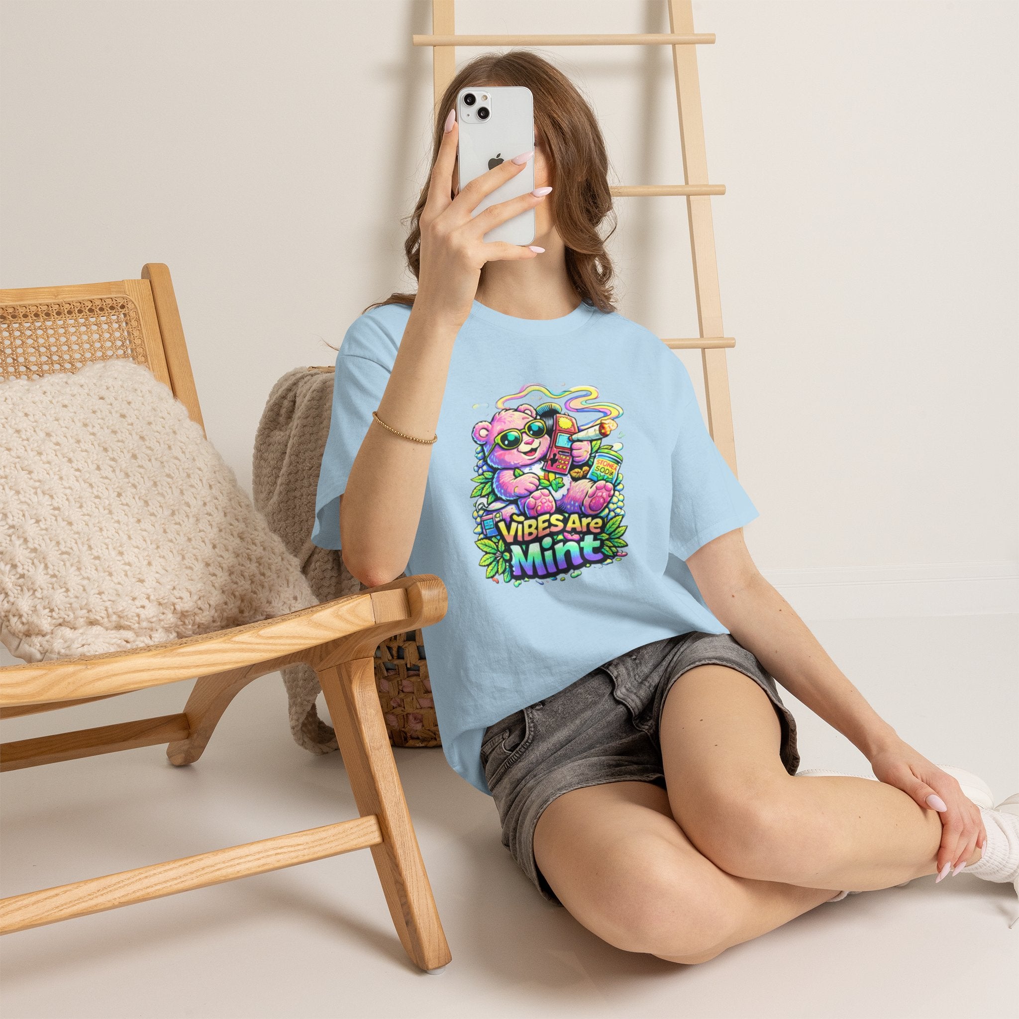Mint Vibes Bear Tee — Cute Retro Cartoon Graphic T-Shirt