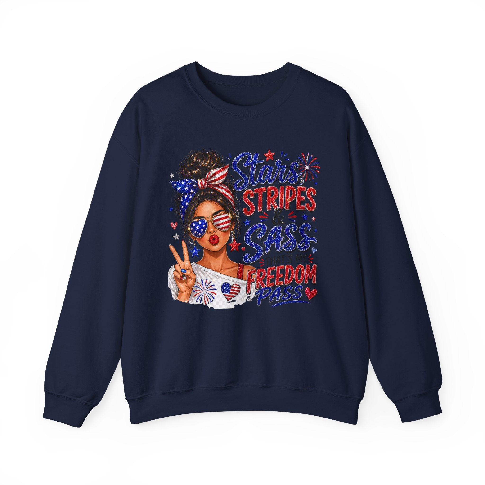 Patriotic 'Stars, Stripes & Sass' Crewneck Sweatshirt – 4th of July Freedom Pass Graphic