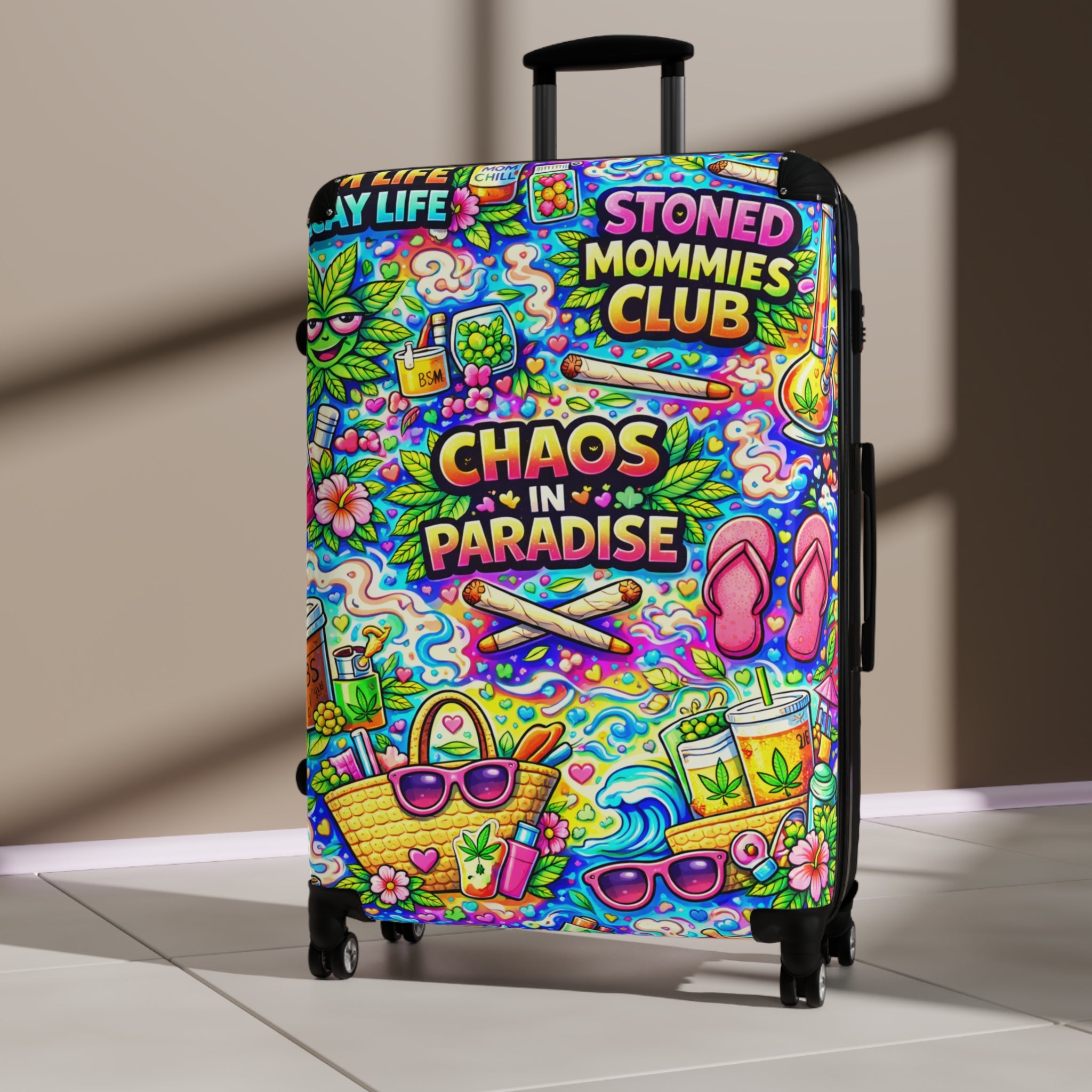 Chaos in Paradise Carry-On Suitcase — Colorful Stoner Mommies Club Travel Luggage