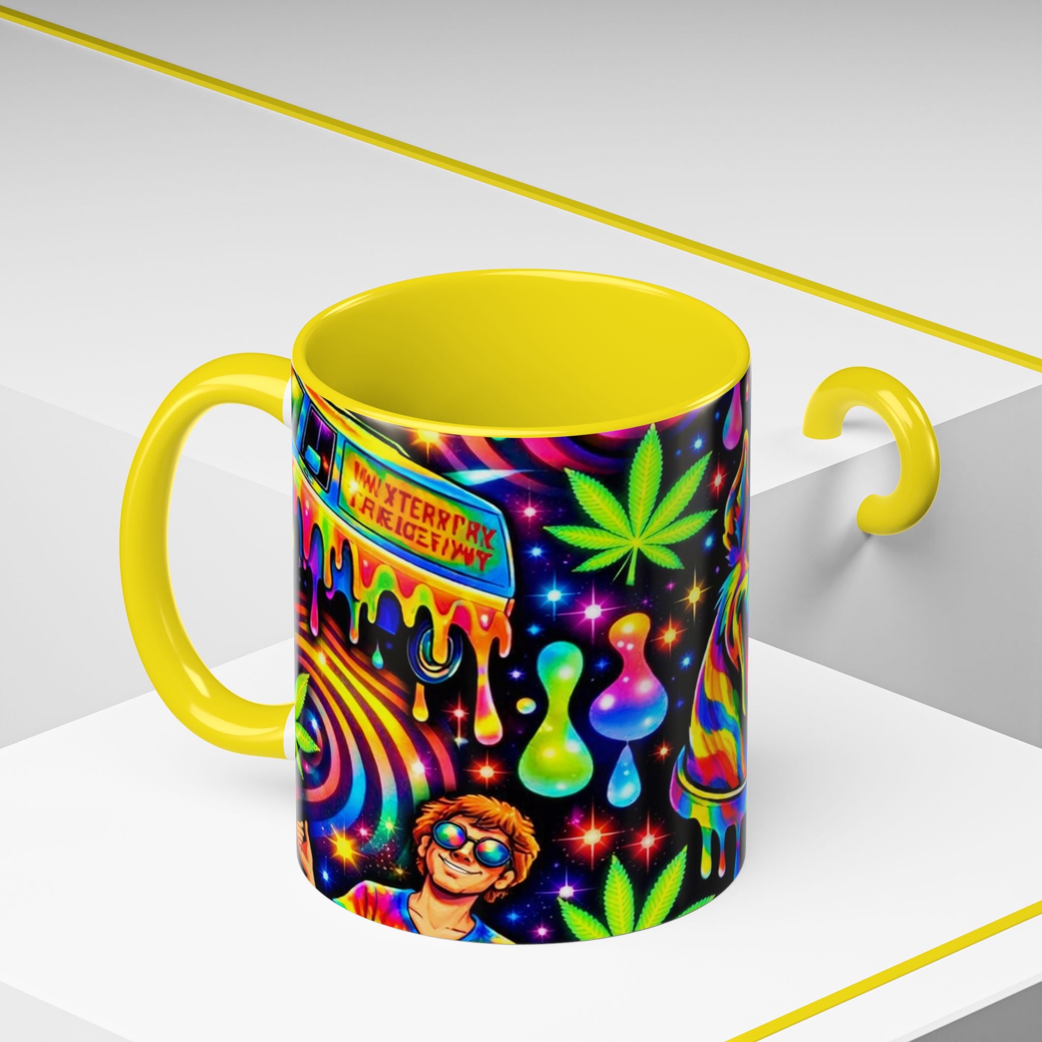 Psychedelic Dog Coffee Mug — Neon Trippy Marijuana Art 11/15oz Accent Mug