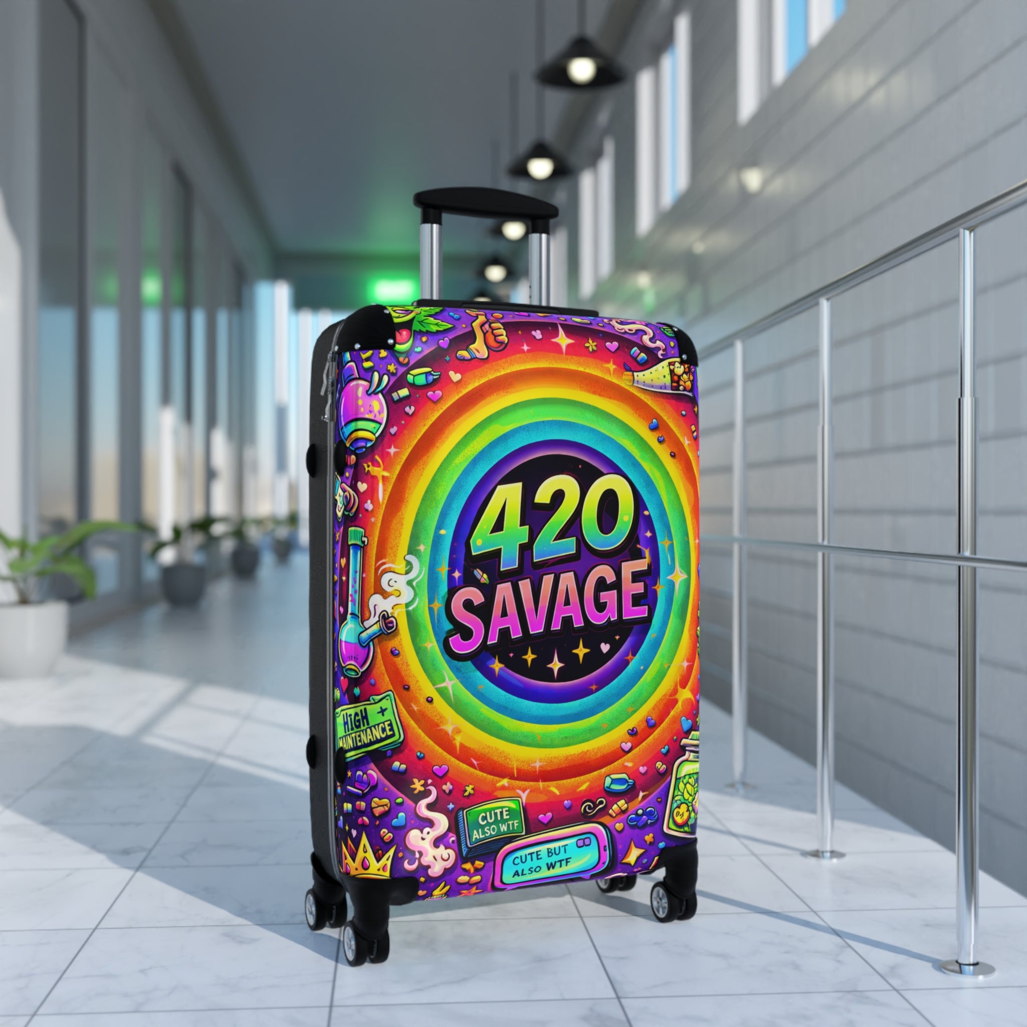 Suitcase — 420 Savage Colorful Rolling Luggage (Psychedelic Rainbow Travel Case)