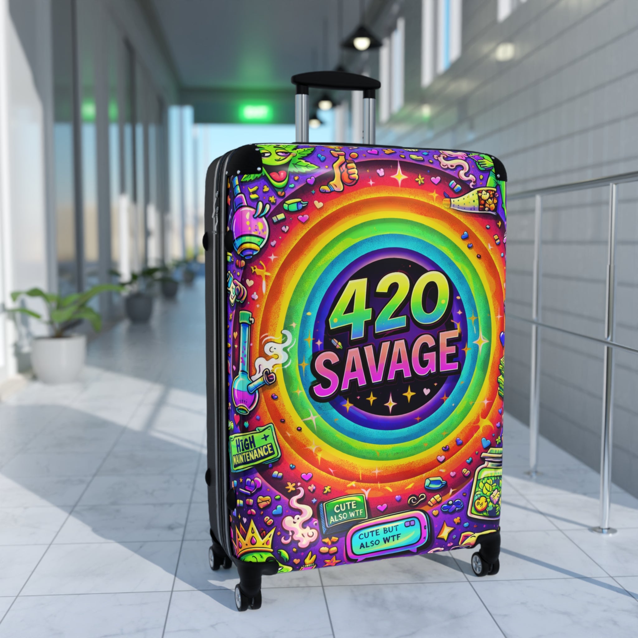 Suitcase — 420 Savage Colorful Rolling Luggage (Psychedelic Rainbow Travel Case)