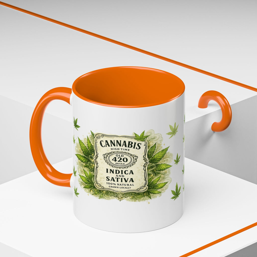 Cannabis 420 Accent Coffee Mug — Indica & Sativa Leaf Pattern (11/15oz)