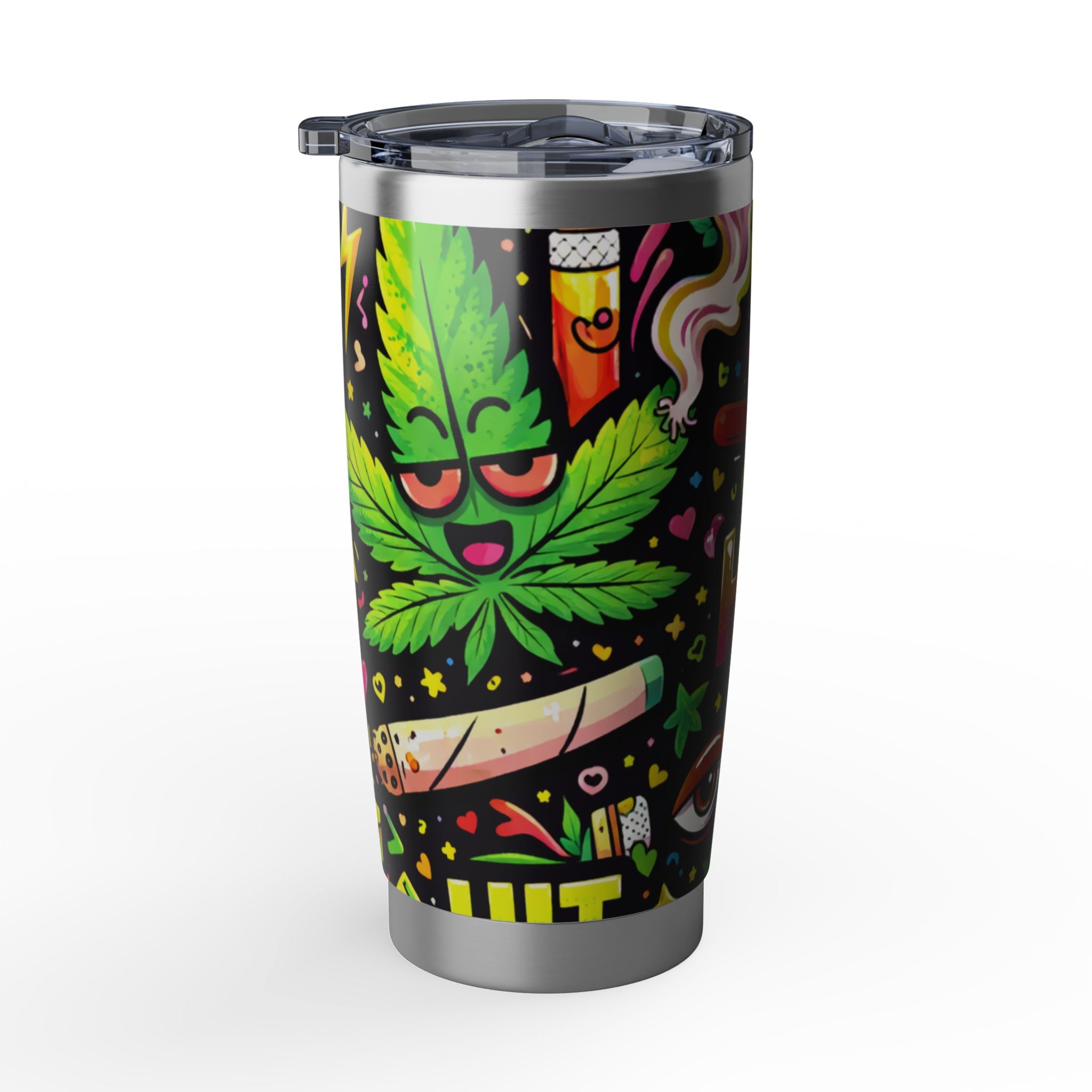 High Vibes 20oz Tumbler — Colorful Cannabis Leaf & Stoner Art Travel Mug