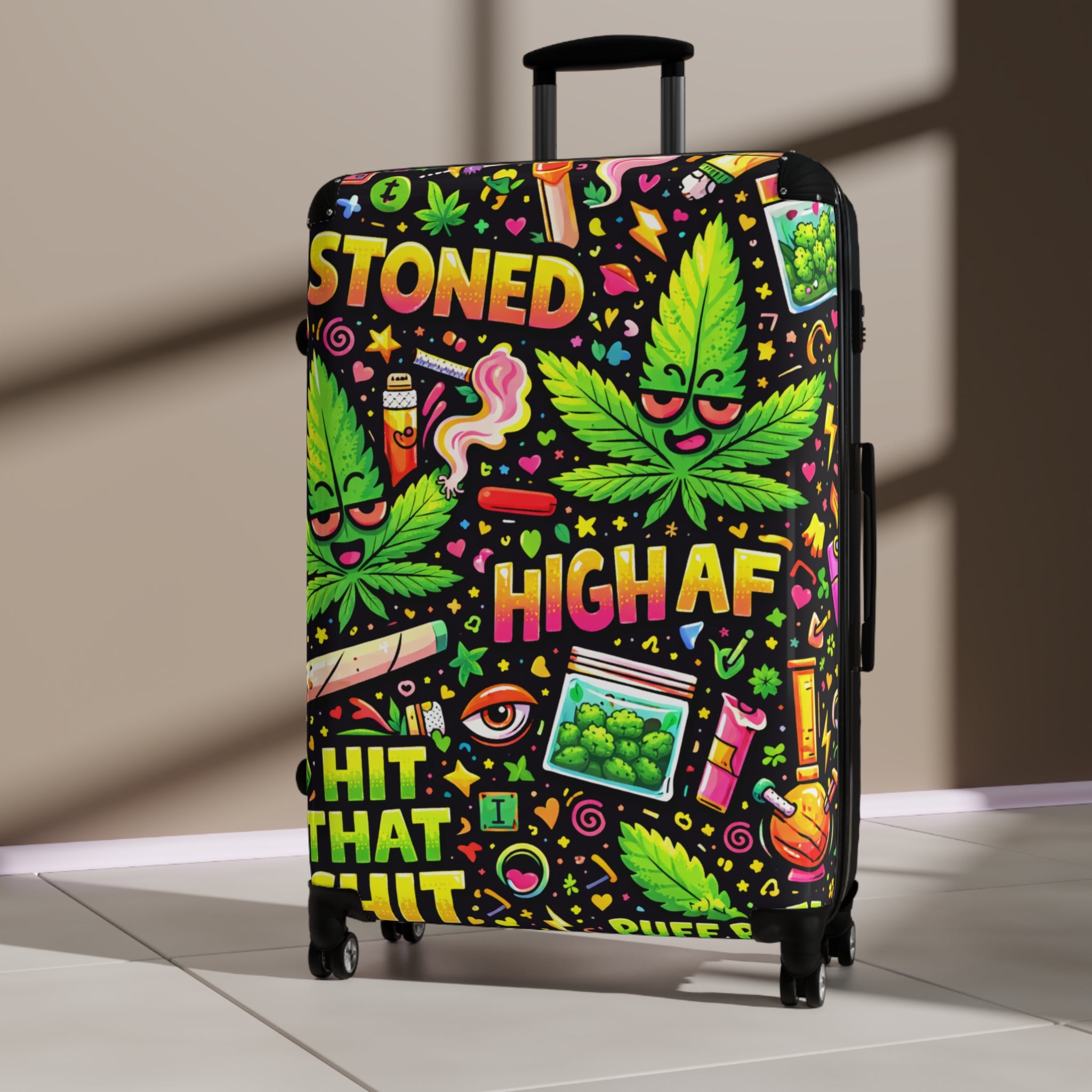 High AF Stoned Travel Suitcase – Colorful Cannabis Luggage Cover