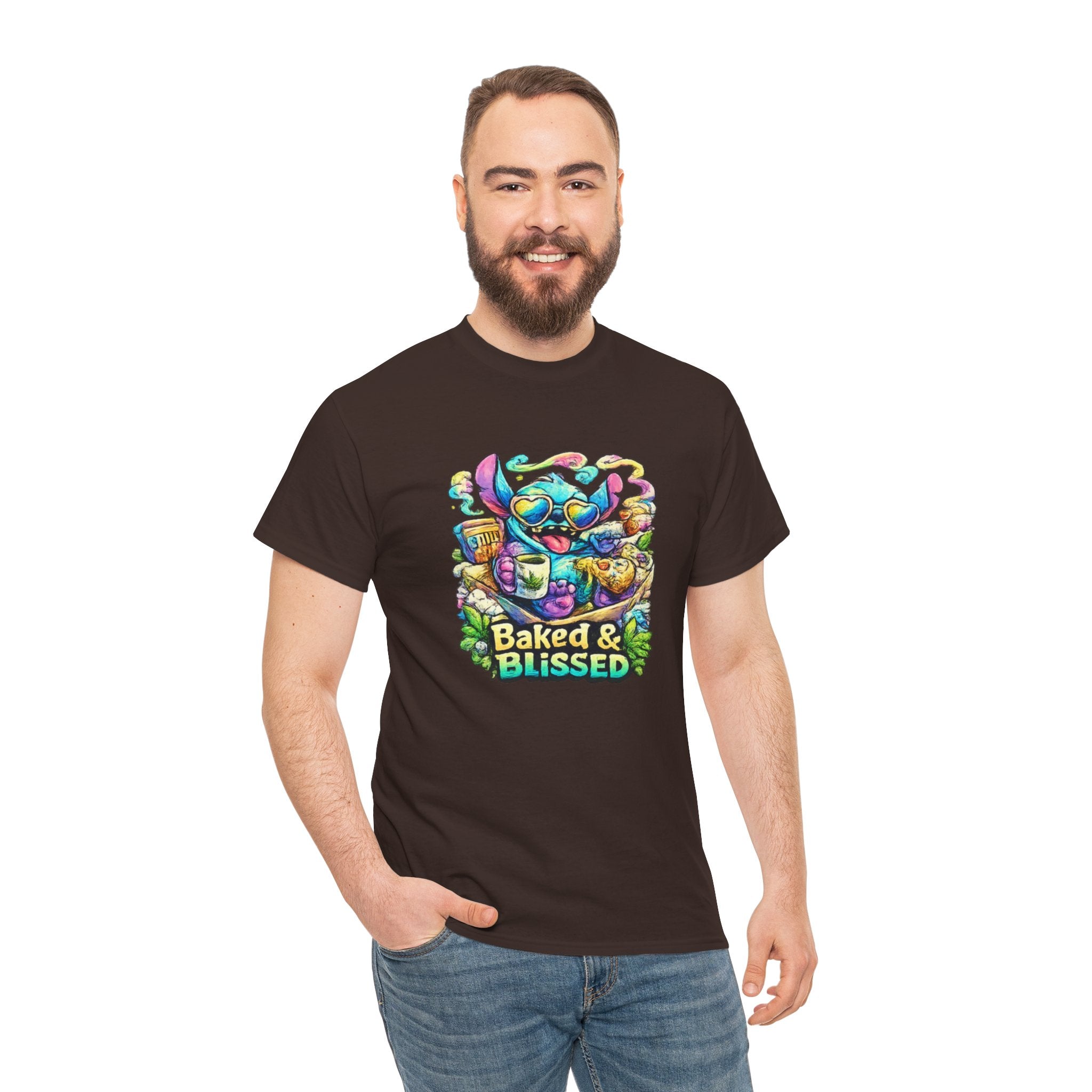 T-Shirt — Colorful 'Baked & Blissed' Cartoon Dessert Graphic Tee