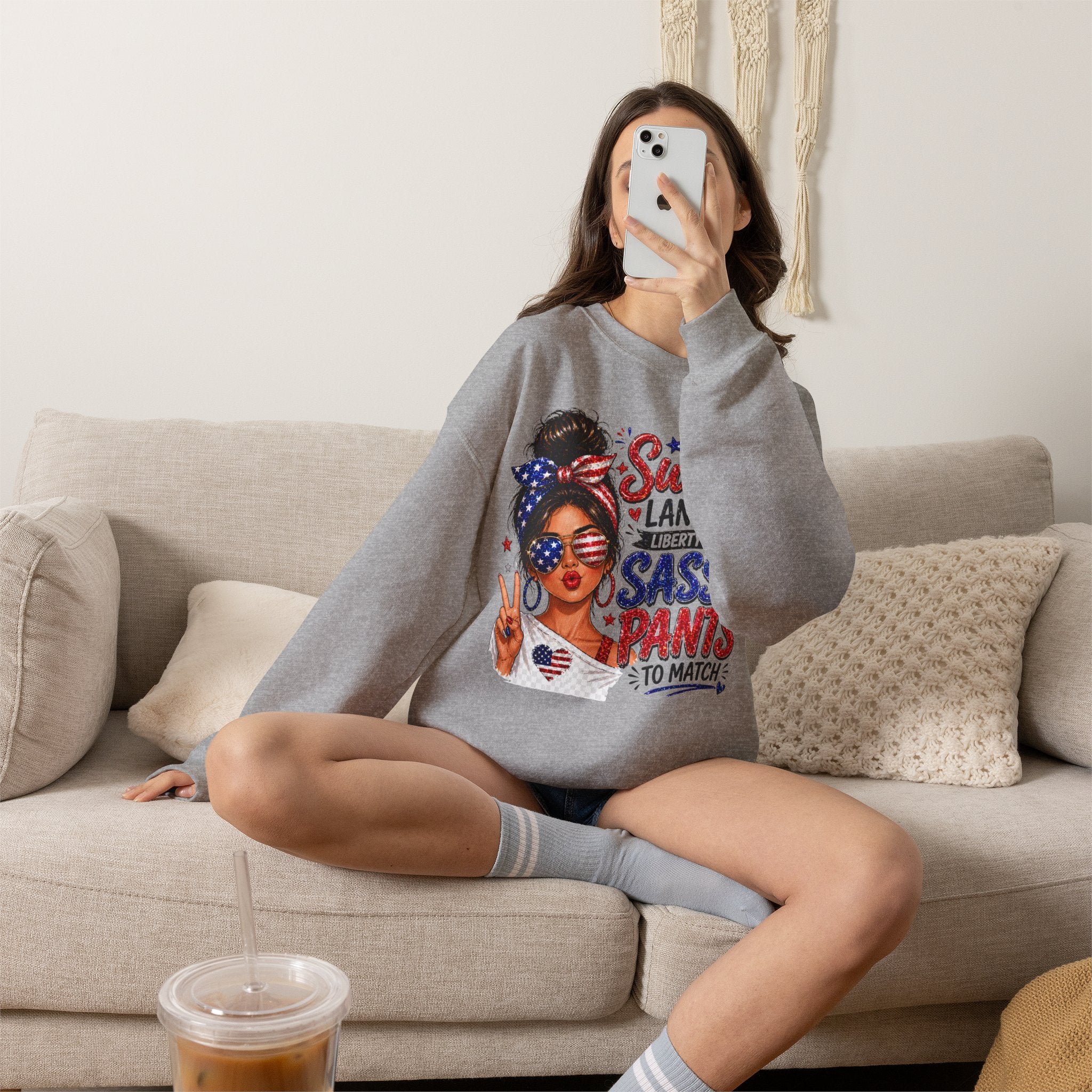 Patriotic 'Sweet Land of Liberty, Sassy Pants to Match' Crewneck Sweatshirt