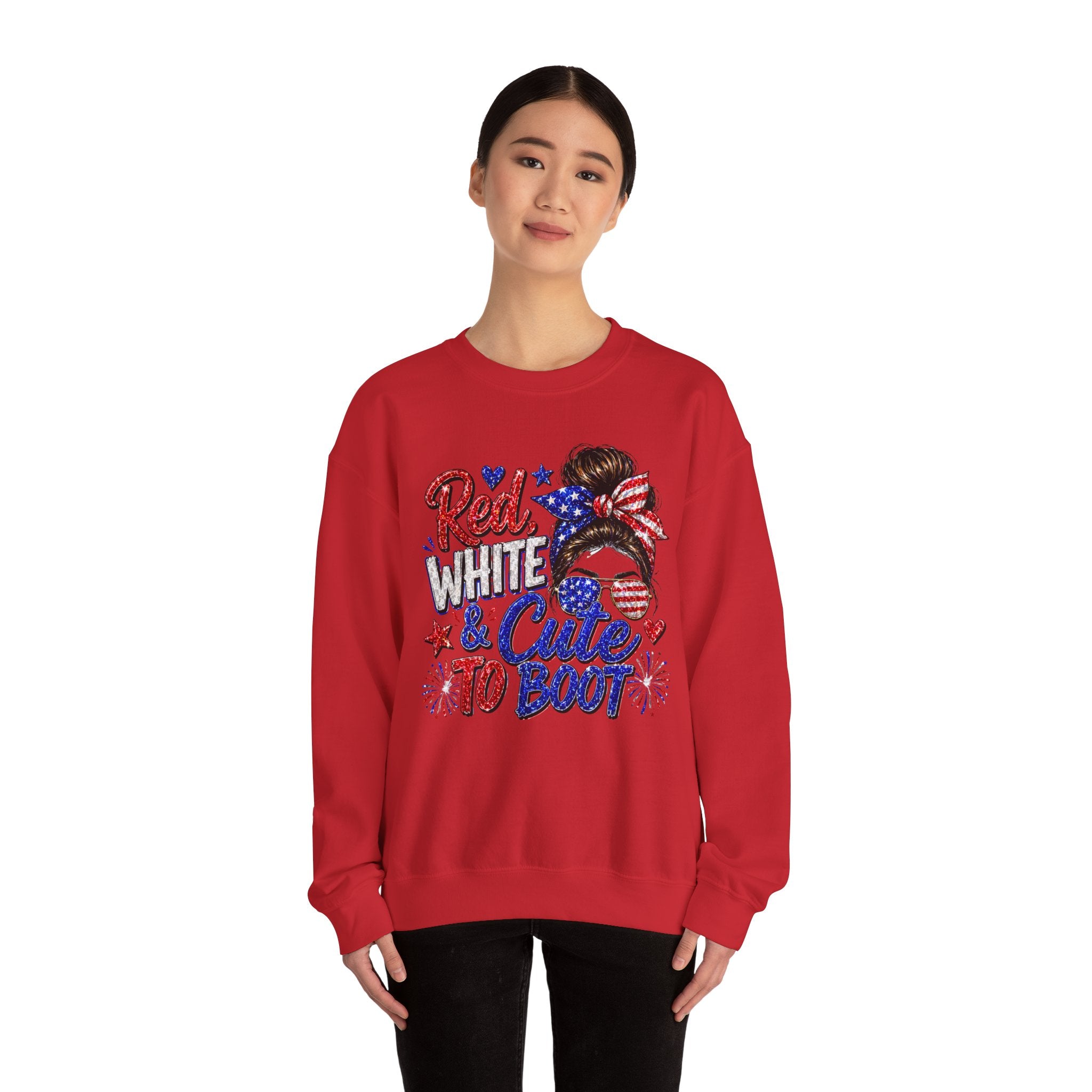 Crewneck Sweatshirt - "Red, White & Cute to Boot" Patriotic Women’s Graphic