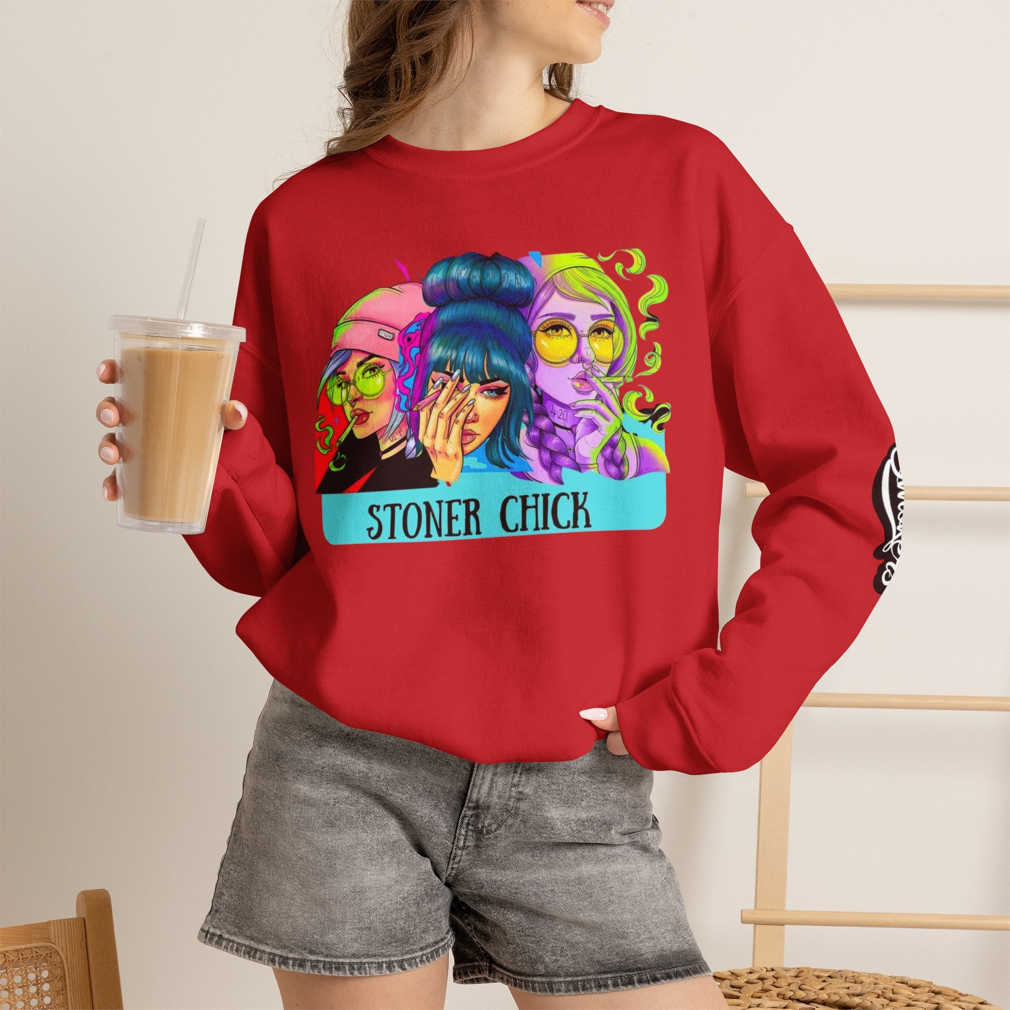 Stoner Chicks Crewneck Sweatshirt — Retro Cannabis Graphic