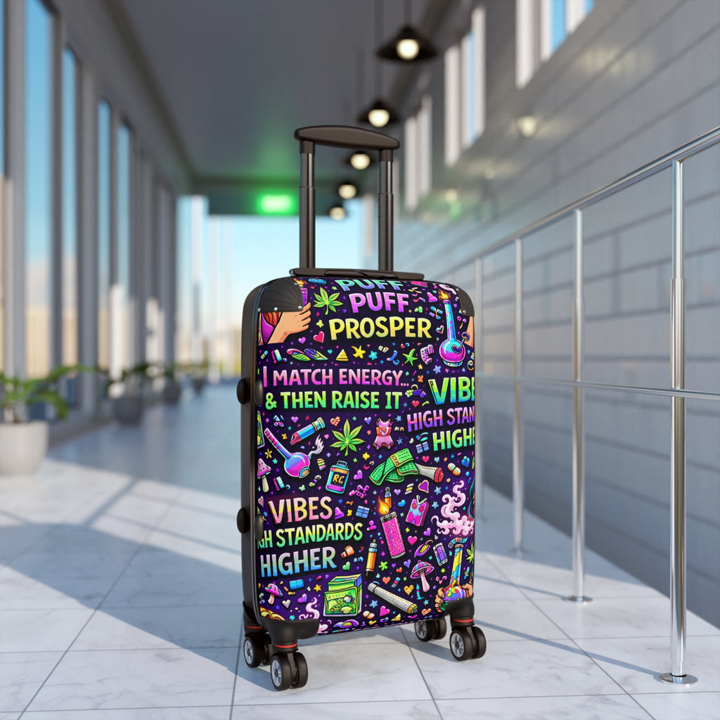 Suitcase - "Puff Prosper" Neon Travel Carry-On with Vibe & Good Energy Design