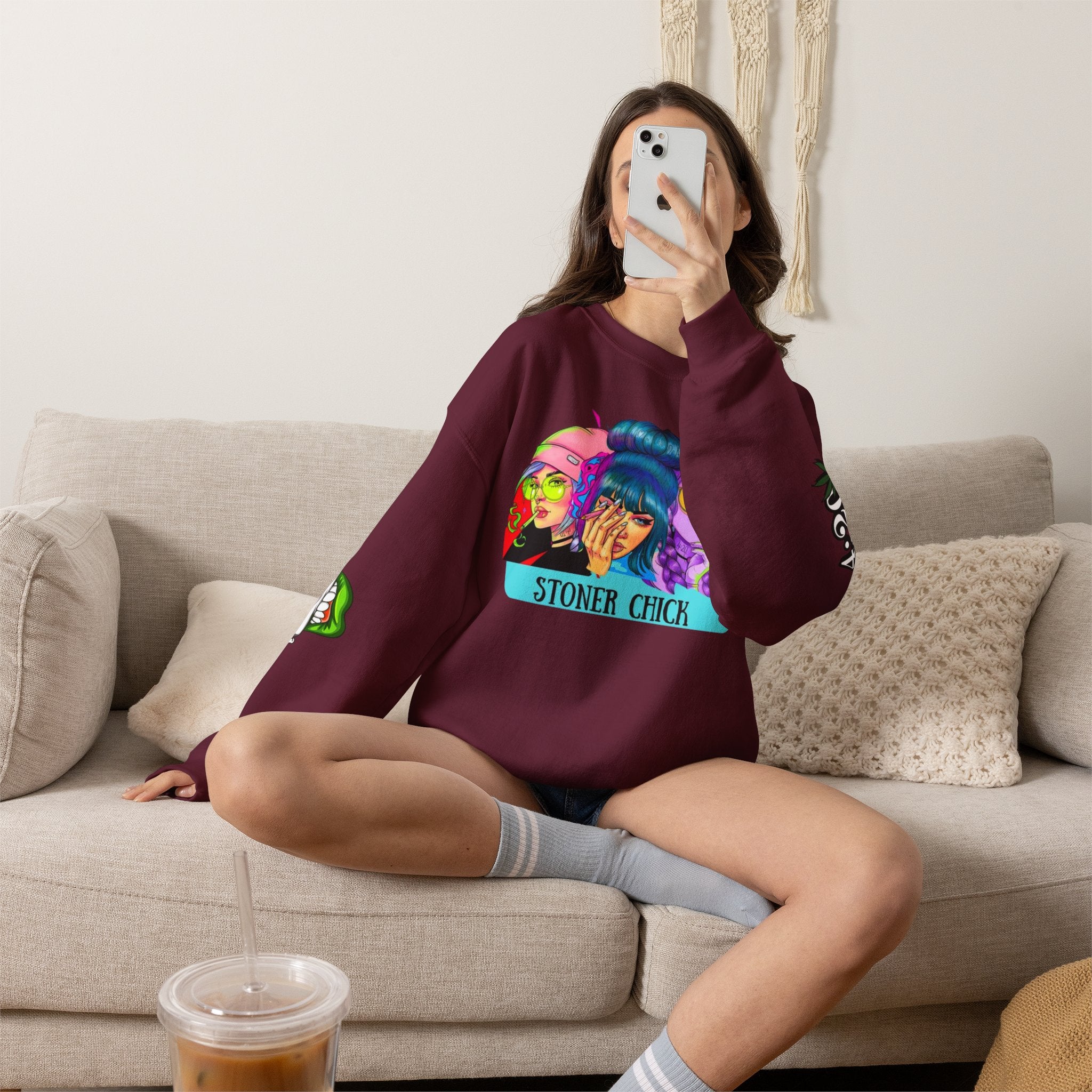 Stoner Chicks Crewneck Sweatshirt — Retro Cannabis Graphic
