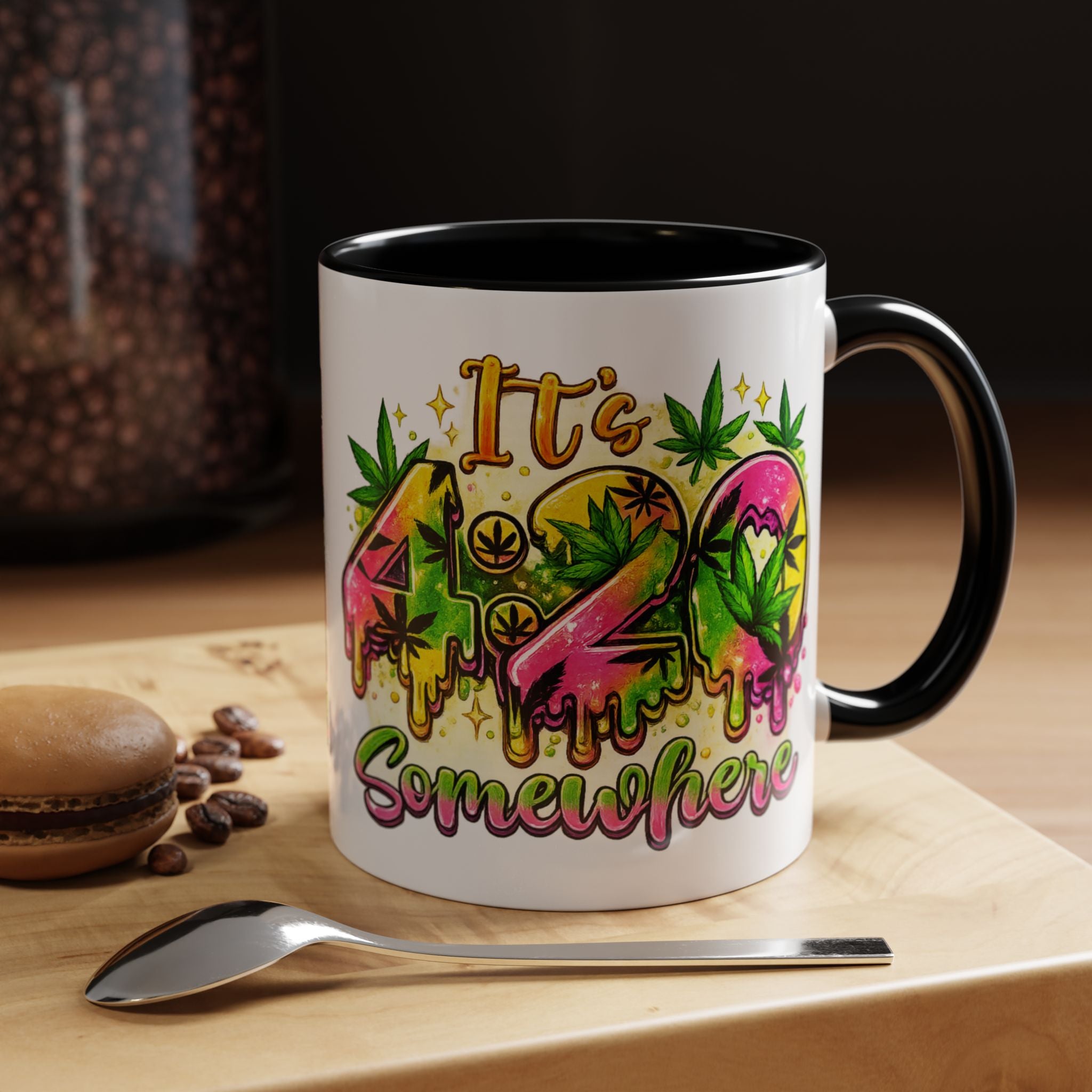 420 Coffee Mug — "It's 420 Somewhere" Accent Tea Cup, Weed-Themed Stoner Gift