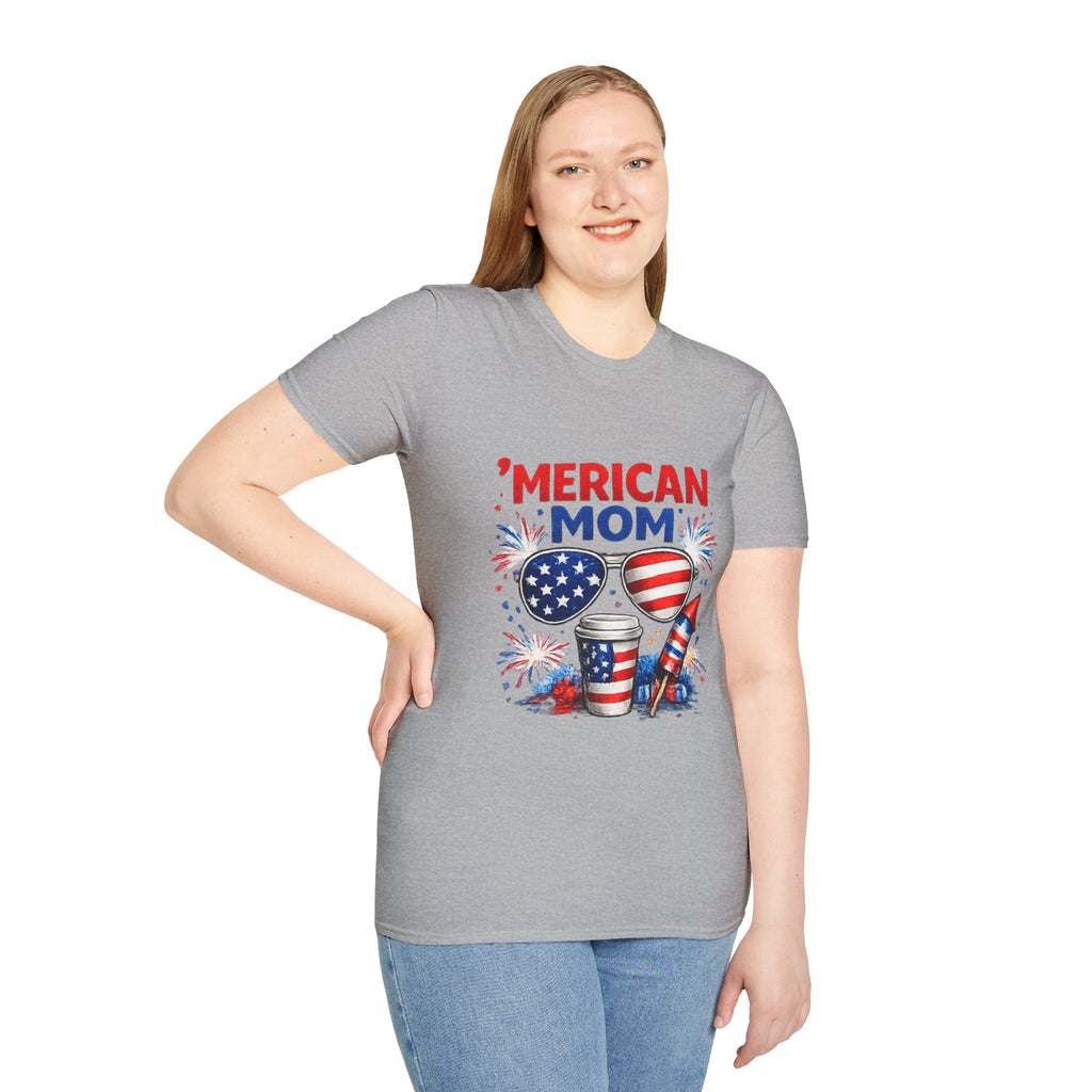 'Merican Mom T-Shirt — Patriotic 4th of July Graphic Tee for Moms