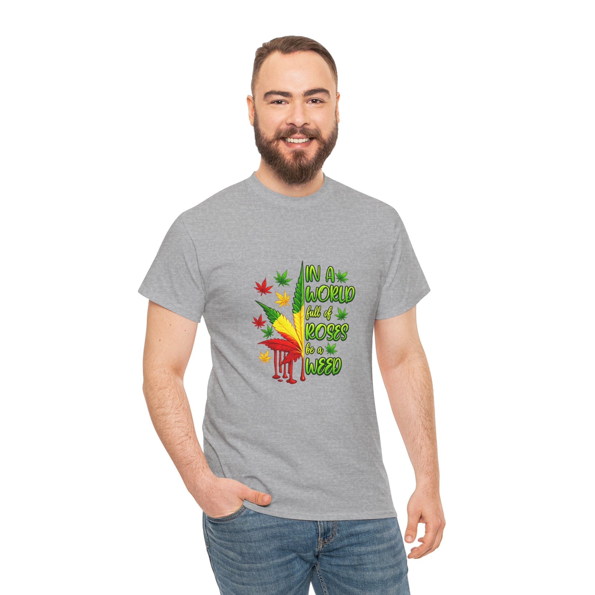 T-Shirt — "In A World Where Mosses Rule" Colorful Mushroom & Leaf Graphic