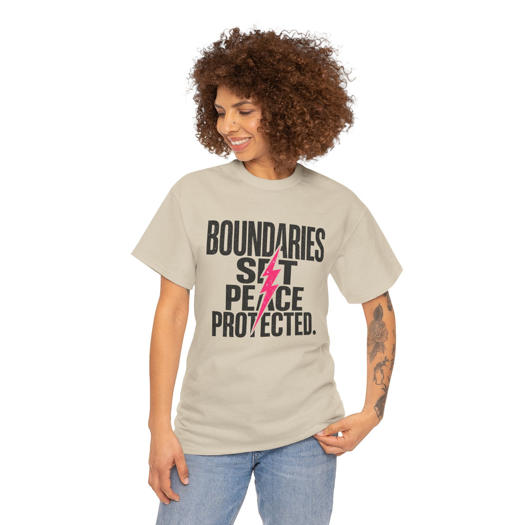 Boundaries Set, Peace Protected T-Shirt — Empowerment Tee with Lightning Bolt