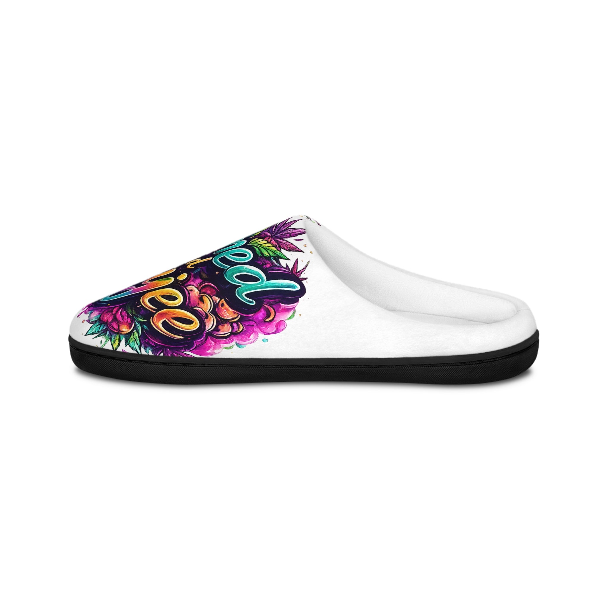 Slender and Boujee Women's Indoor Slippers — Colorful Floral Graphic