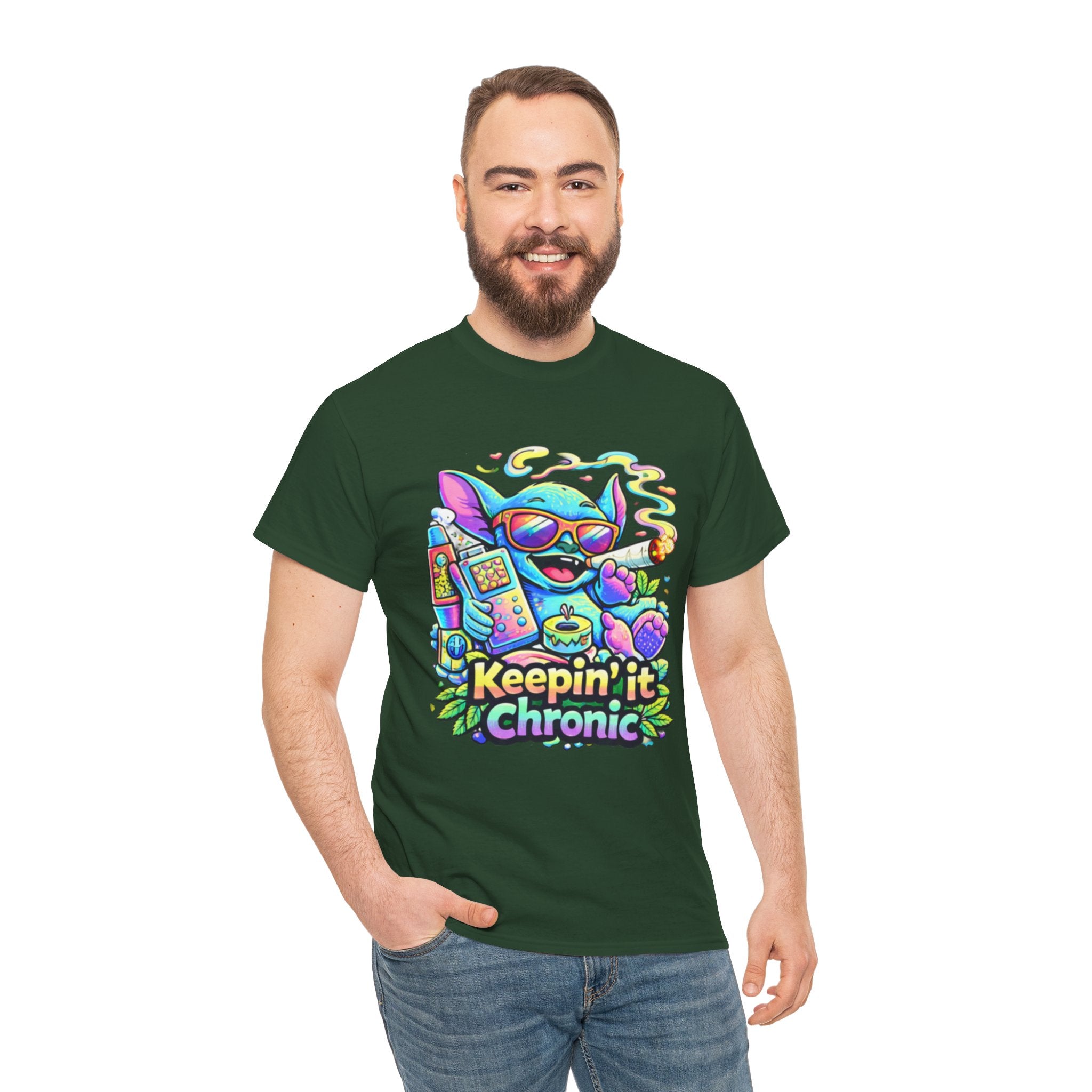 Keepin' It Chronic T-Shirt — Colorful Stoner Cat Graphic Tee