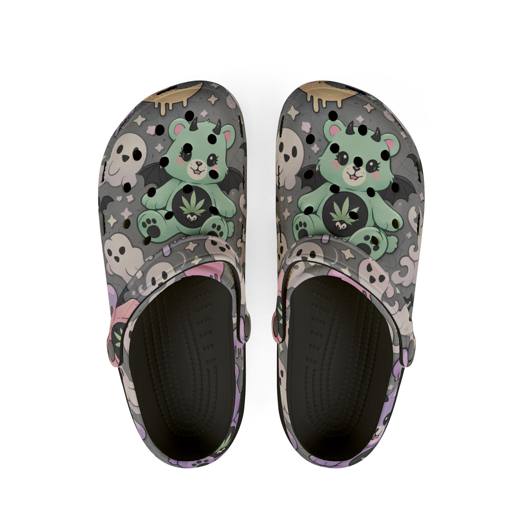 Cute Green Bear Cannabis Print Clogs - EVA Foam Slip-On Shoes