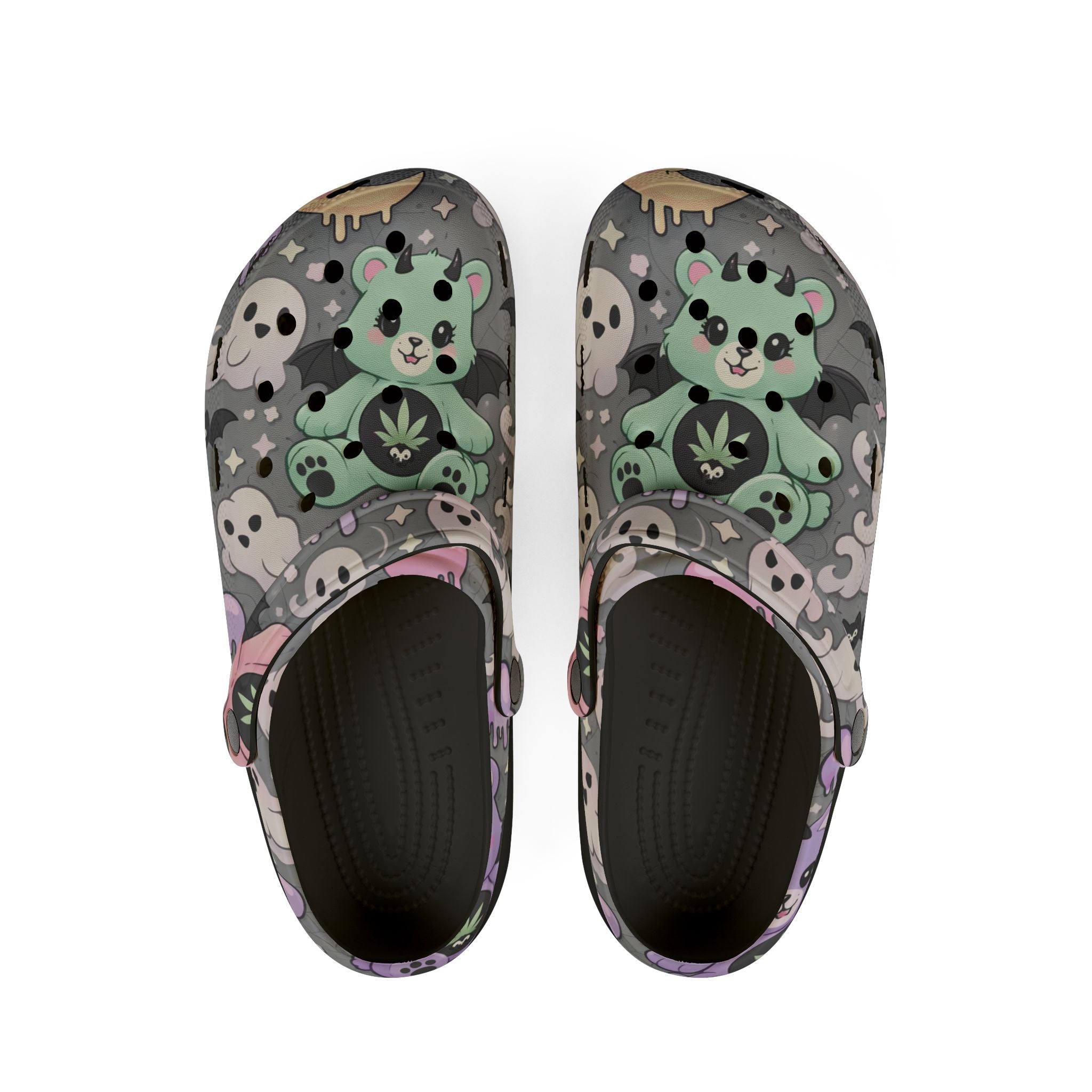 Cute Green Bear Cannabis Print Clogs - EVA Foam Slip-On Shoes