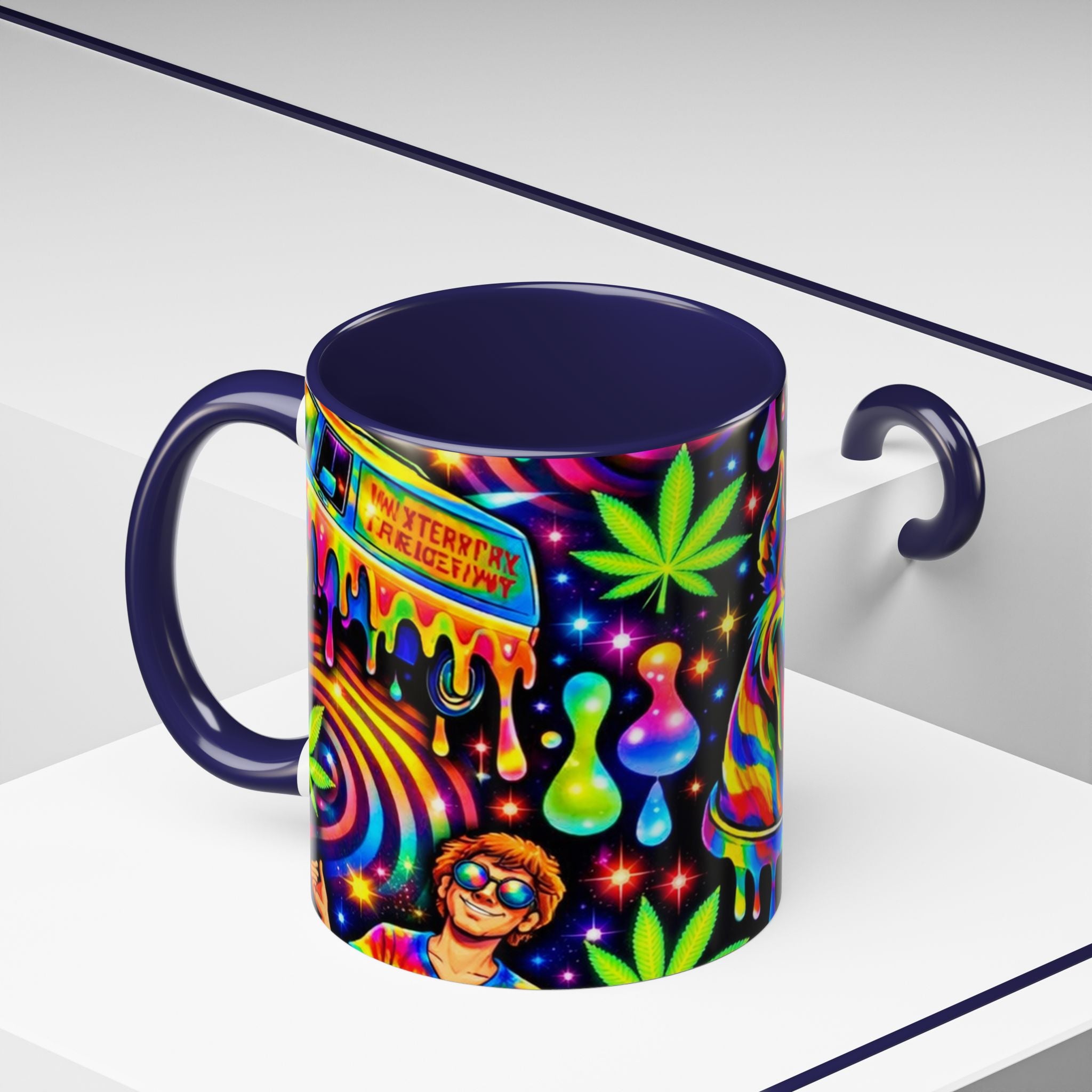 Psychedelic Dog Coffee Mug — Neon Trippy Marijuana Art 11/15oz Accent Mug