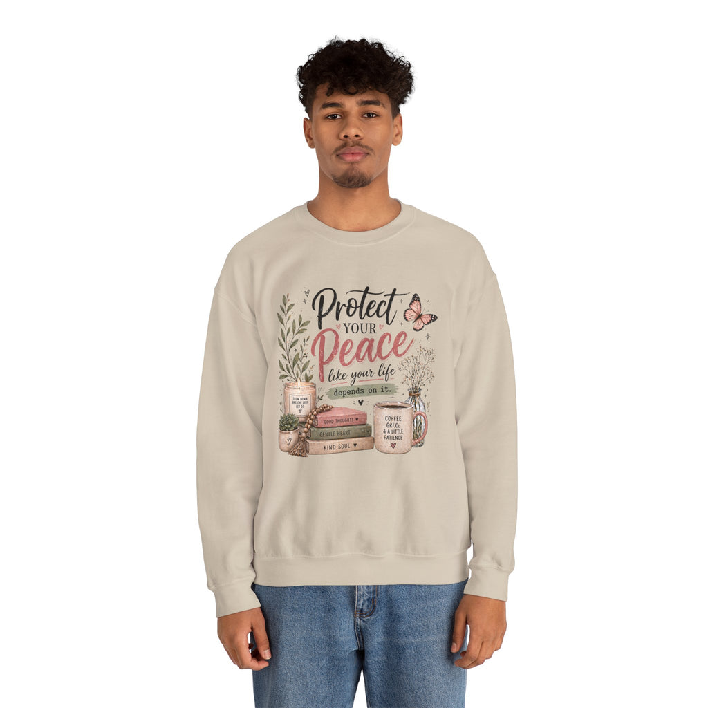 Protect Your Peace Crewneck Sweatshirt – Cozy Inspirational Quote Design