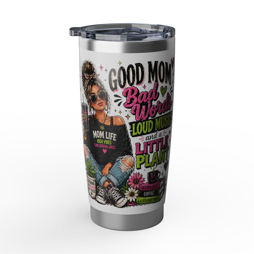 Mom Life 20oz Tumbler – 'Mom with Coffee, Plants & Music' Insulated Travel Cup