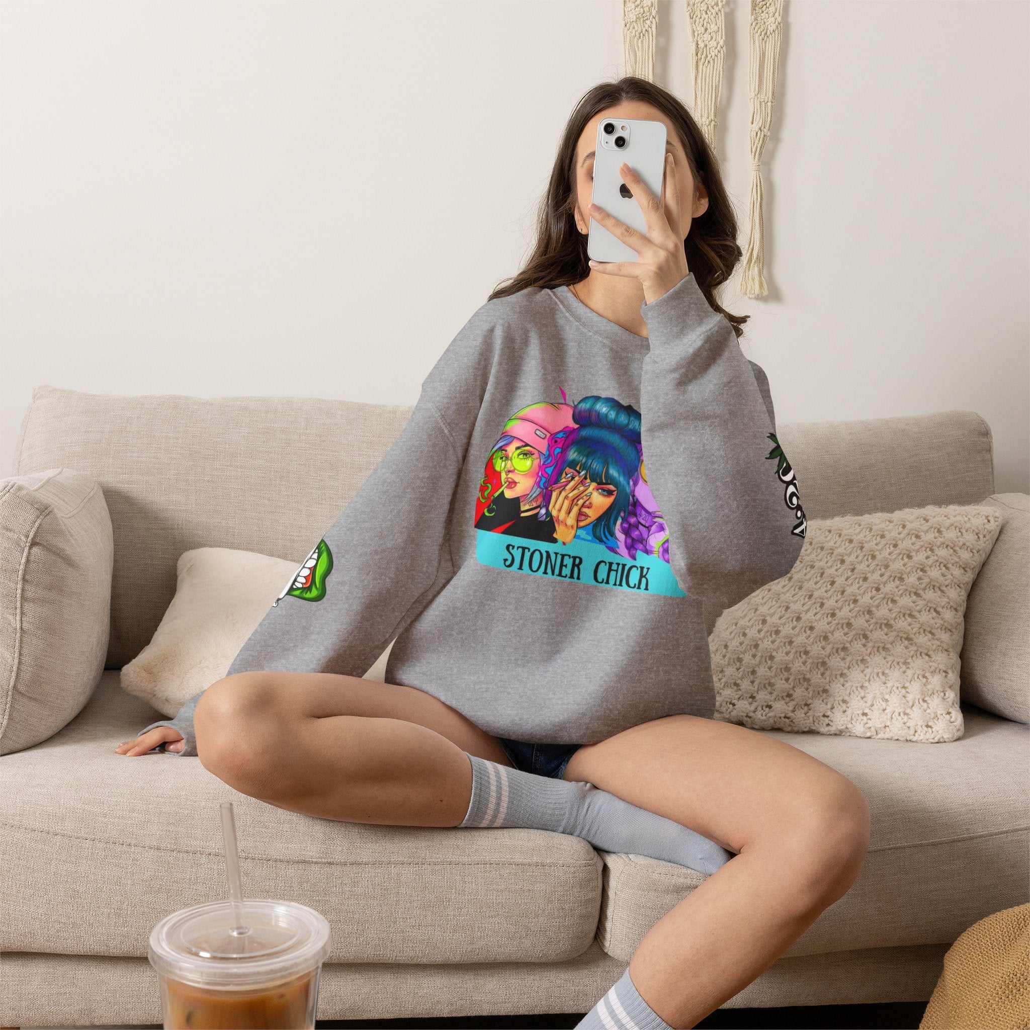 Stoner Chicks Crewneck Sweatshirt — Retro Cannabis Graphic