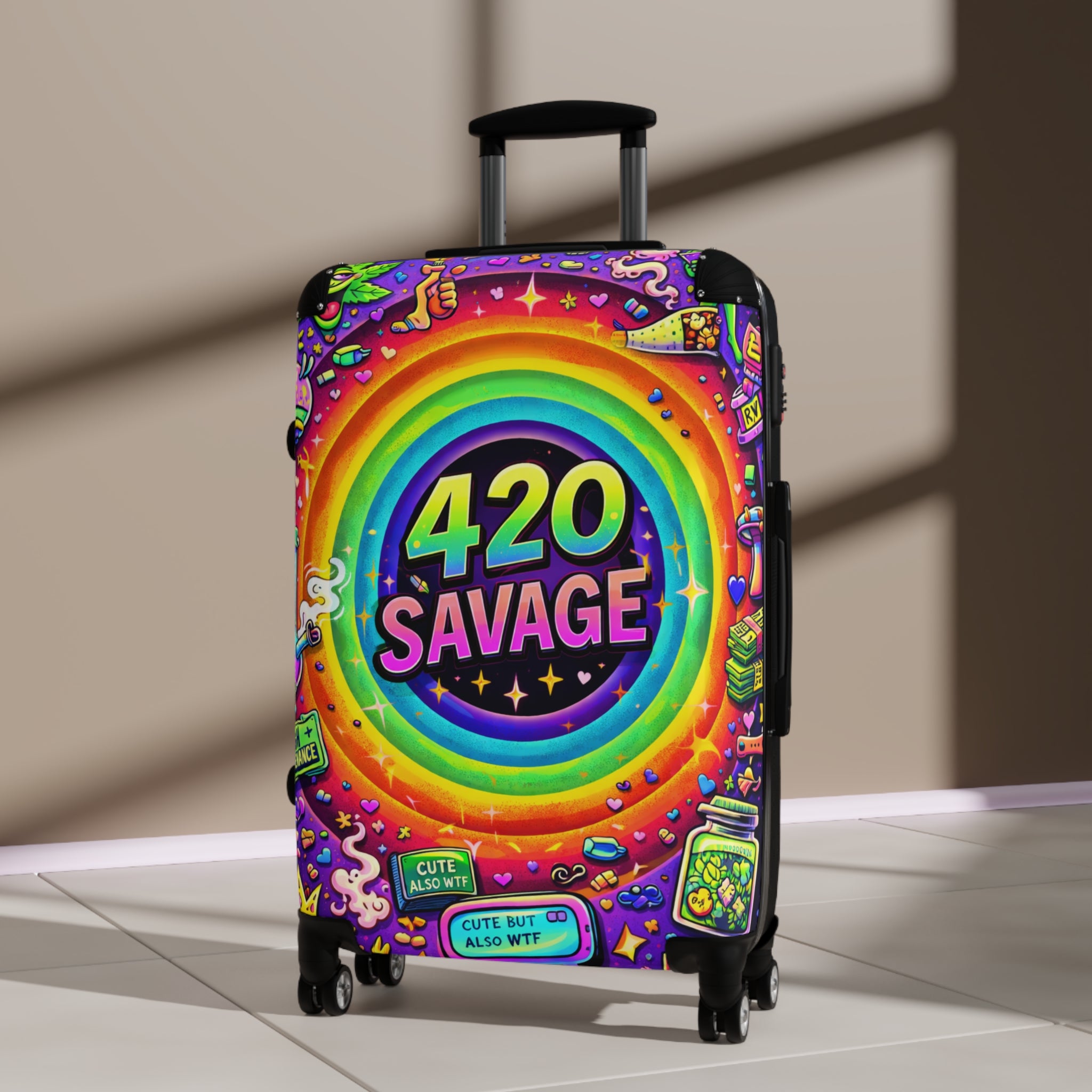 Suitcase — 420 Savage Colorful Rolling Luggage (Psychedelic Rainbow Travel Case)