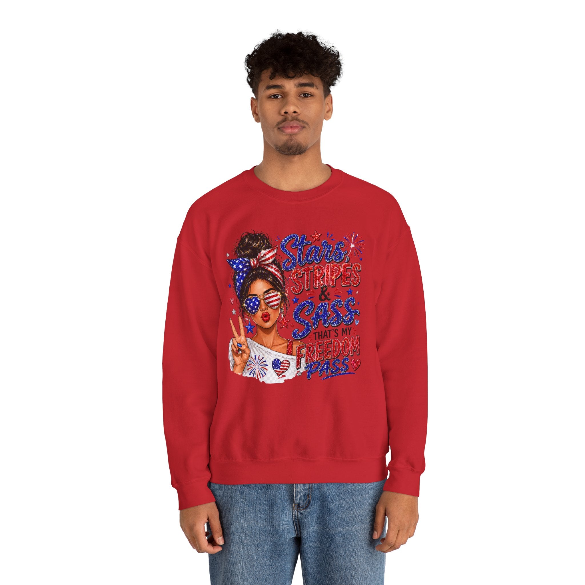 Patriotic 'Stars, Stripes & Sass' Crewneck Sweatshirt – 4th of July Freedom Pass Graphic