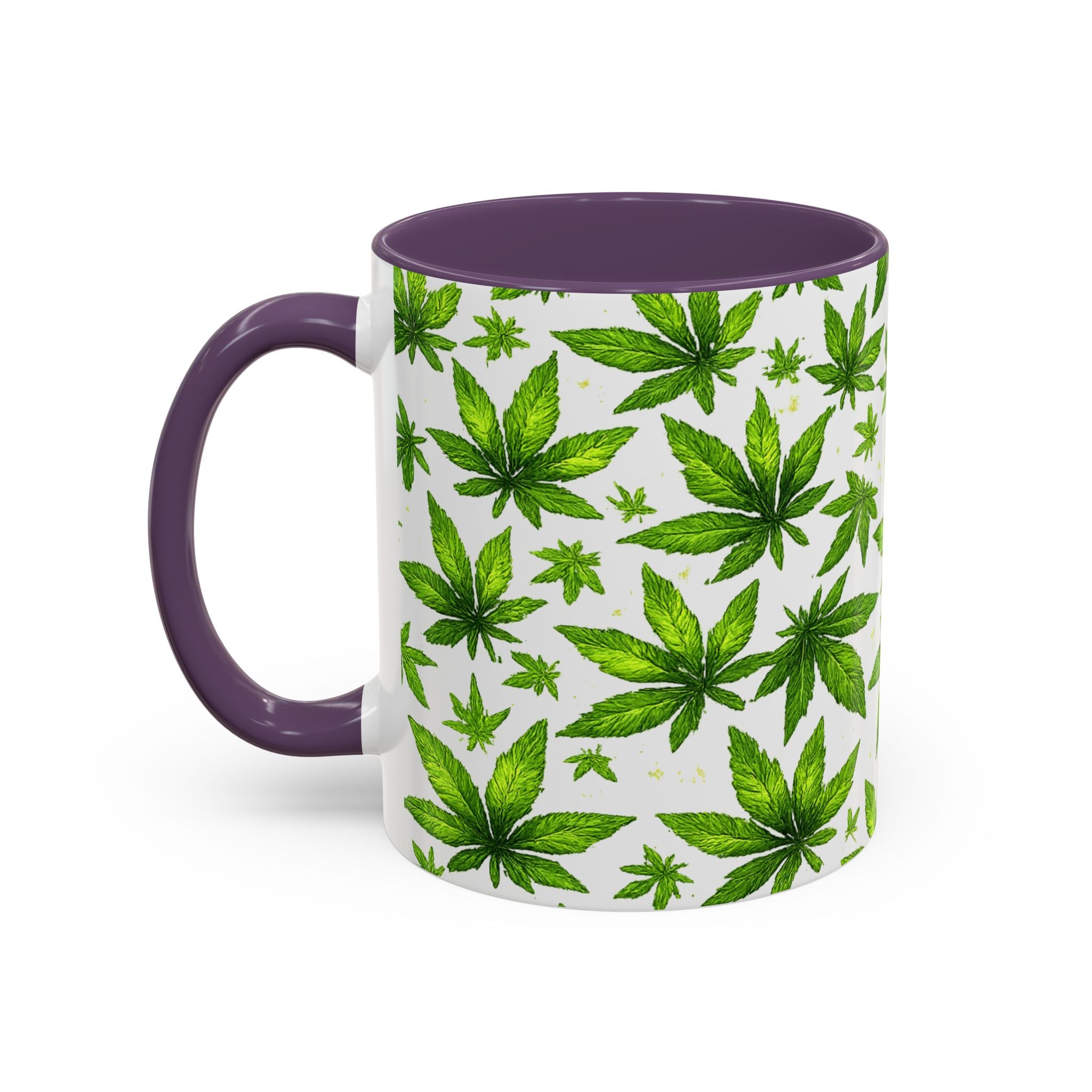 Cannabis Leaf Pattern Accent Coffee Mug – 11/15oz Ceramic