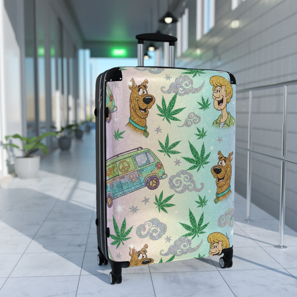 Scooby-Doo Cannabis Pattern Suitcase – Retro Van & Leaf Travel Luggage
