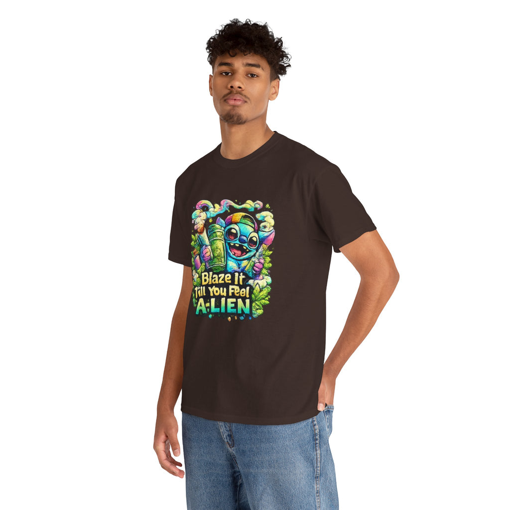 Alien Mushroom Graphic Tee - "Blaze It Till You’re A-LIEN" Psychedelic Cartoon Shirt