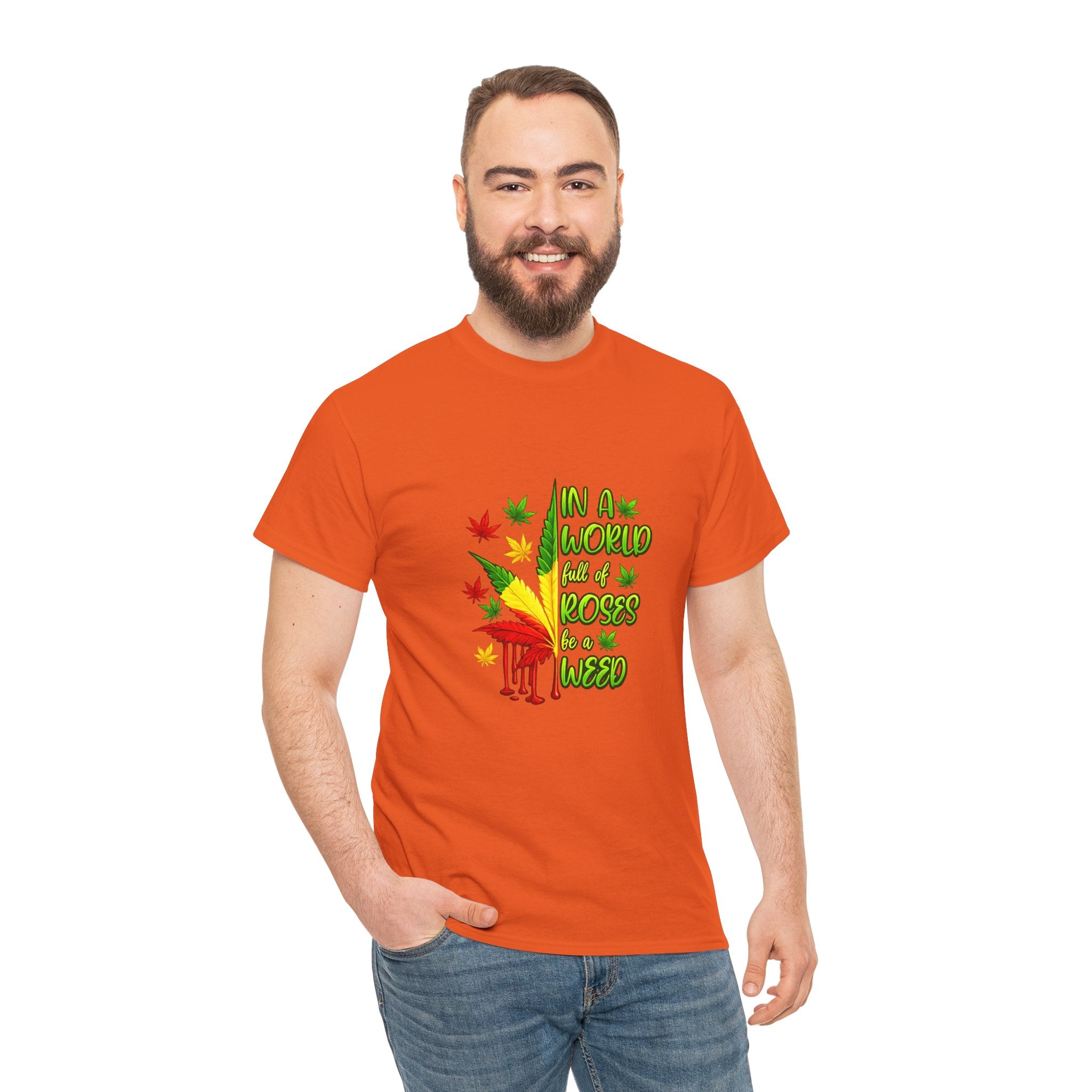 T-Shirt — "In A World Where Mosses Rule" Colorful Mushroom & Leaf Graphic