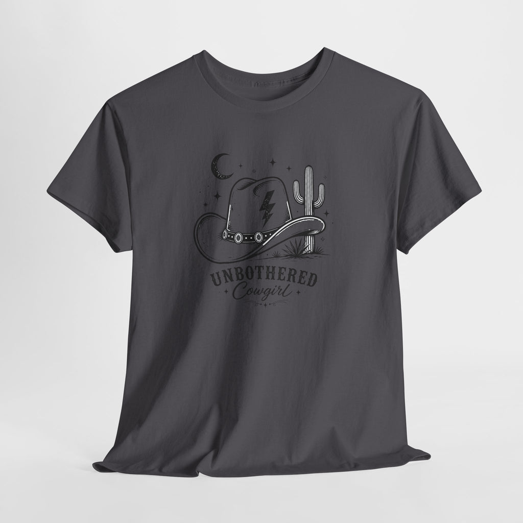 Unbothered Cowgirl Graphic Tee — Western Cowboy Hat & Cactus Design