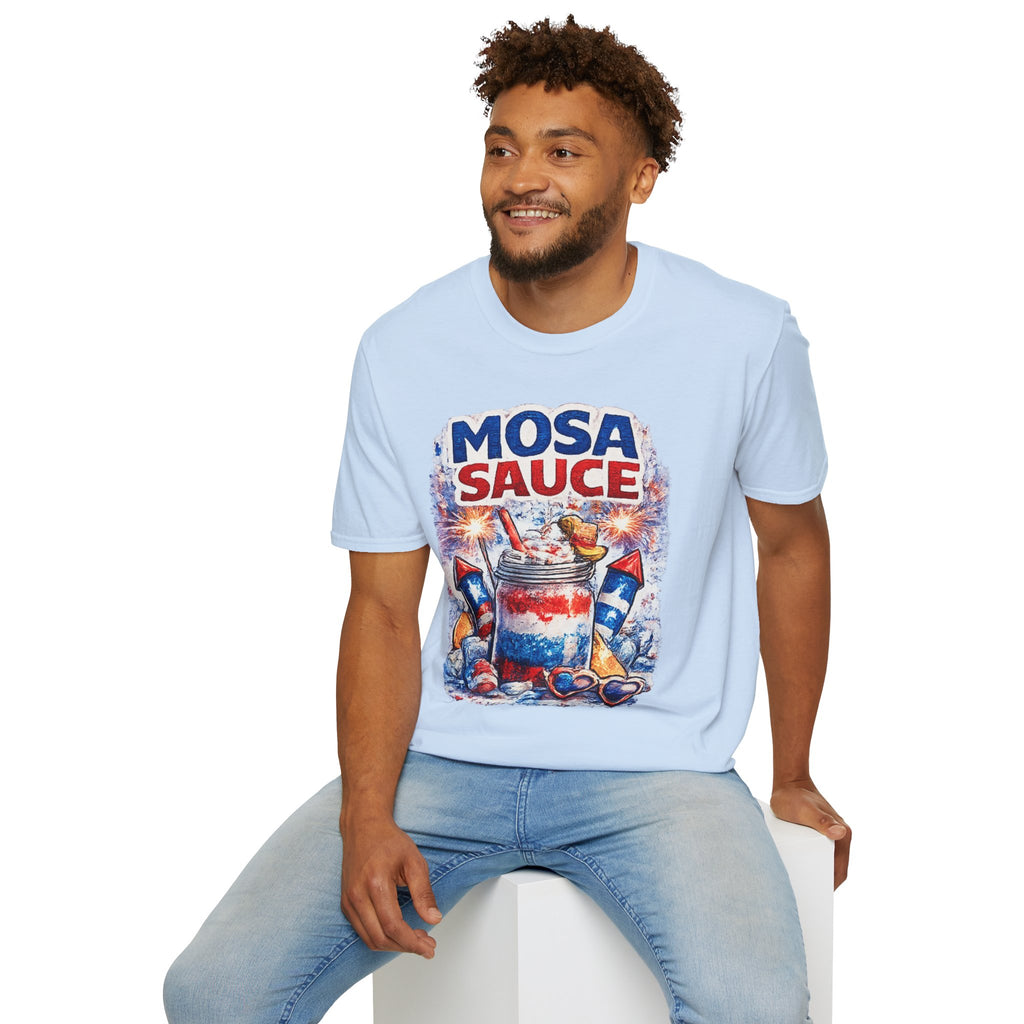 Mosa Sauce Patriotic Graphic Tee — Red White & Blue Summer BBQ Shirt