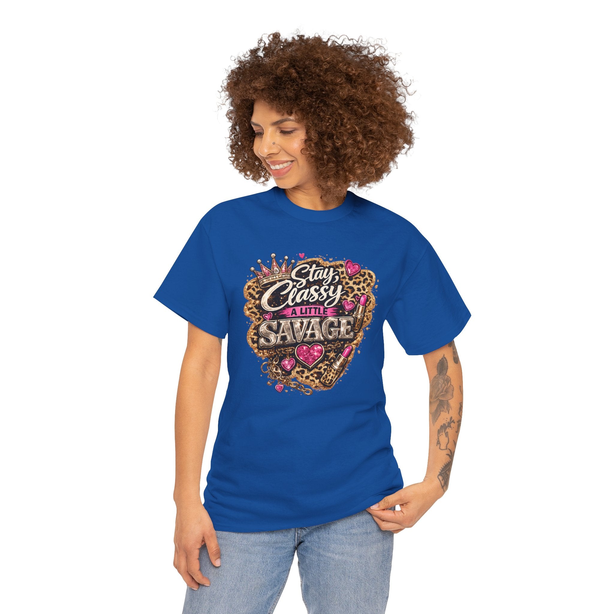 Stay Classy a Little Savage Tee — Leopard Heart Graphic T-Shirt