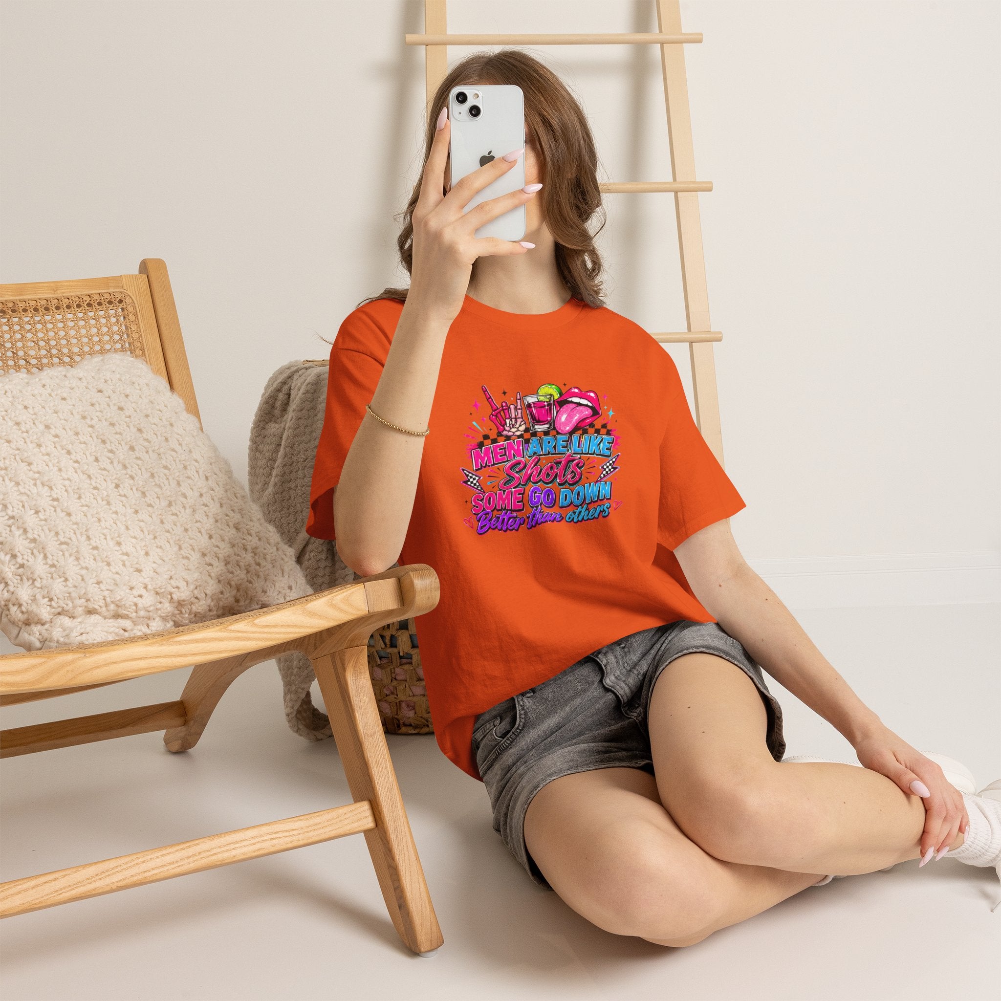 Graphic Tee — "Men Are Like Shots: Some Go Down Sweet, Some Burn"