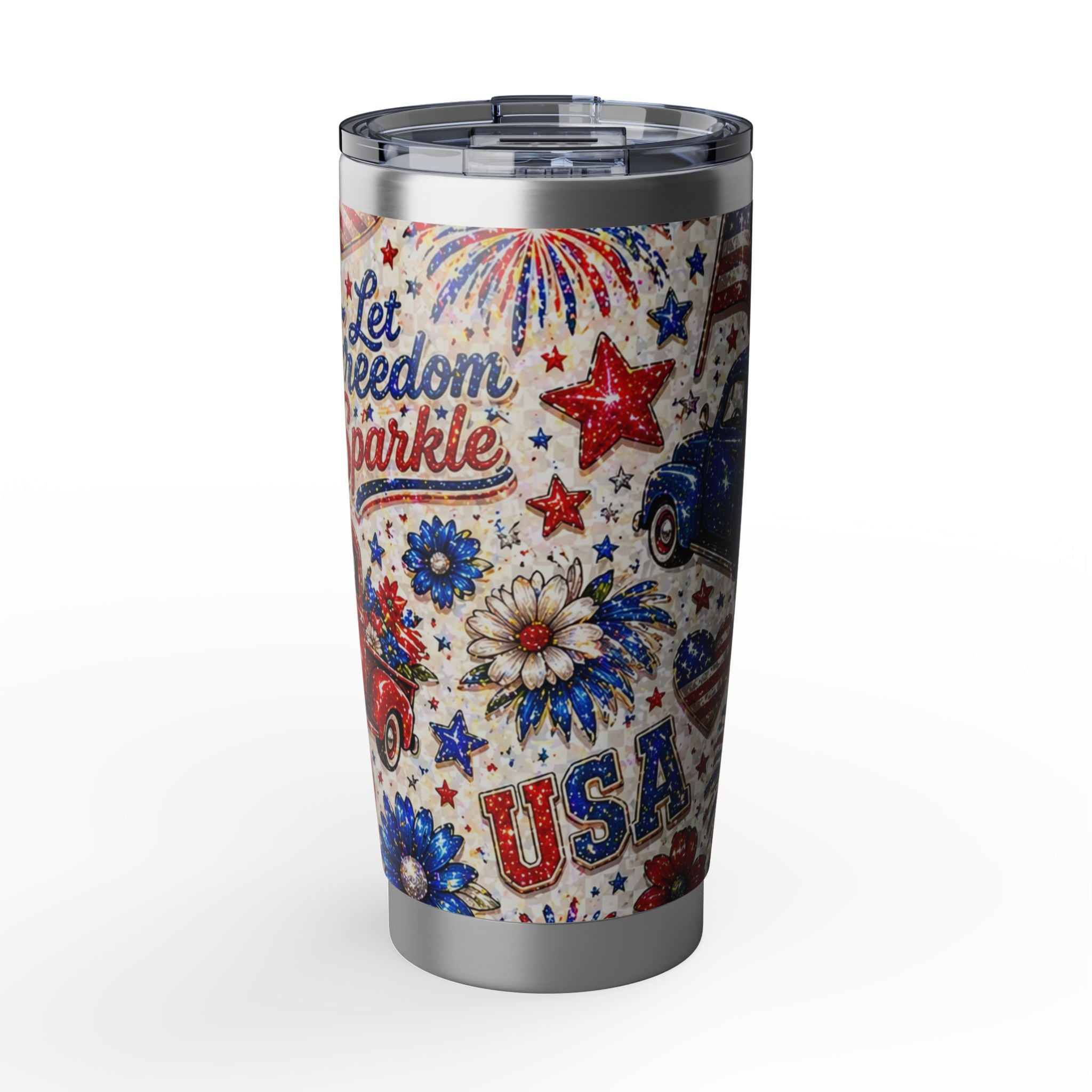 Let Freedom Sparkle 20oz Tumbler — Patriotic USA Travel Mug