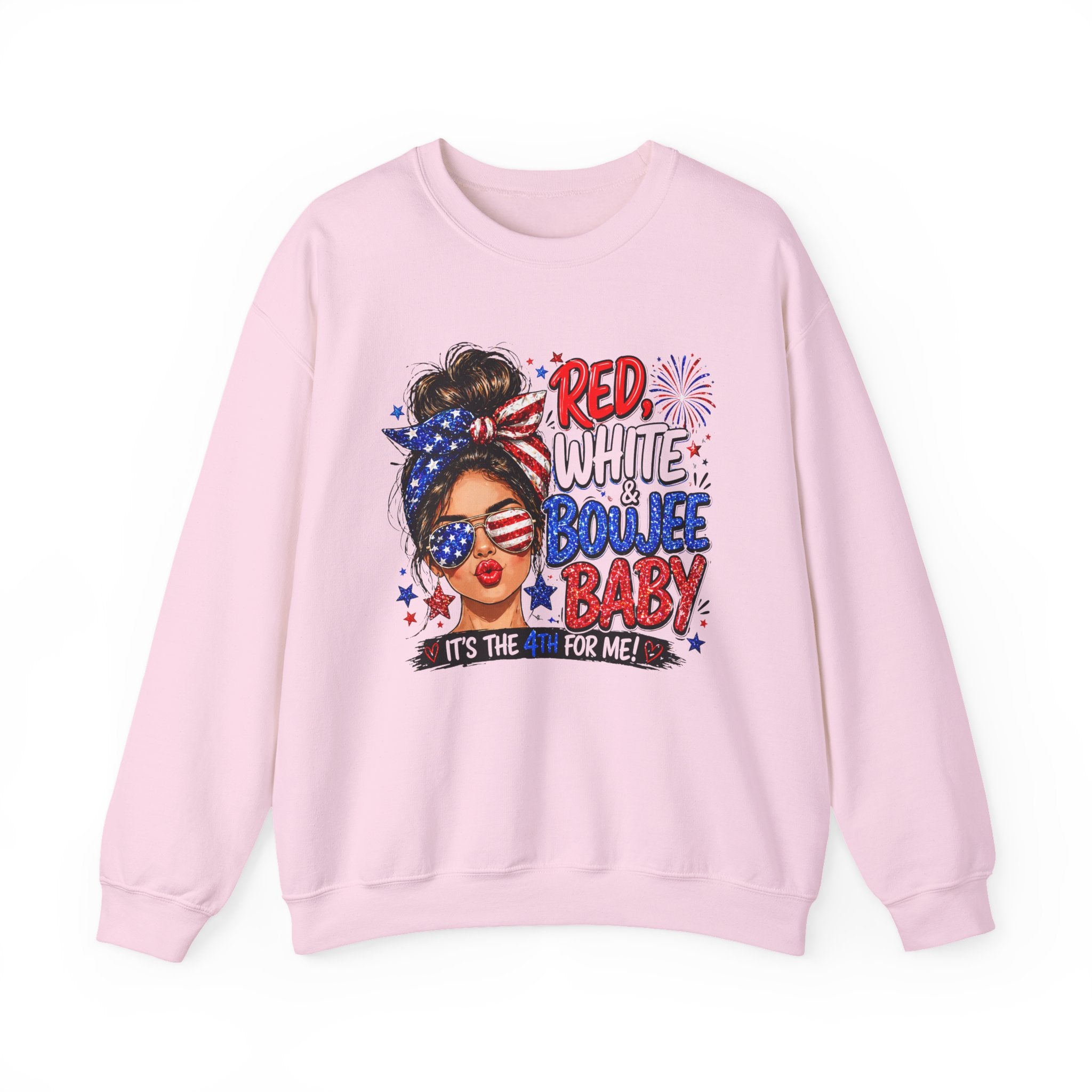 Crewneck Sweatshirt — "Red White Boujee Baby" Patriotic Women's 4th of July Graphic