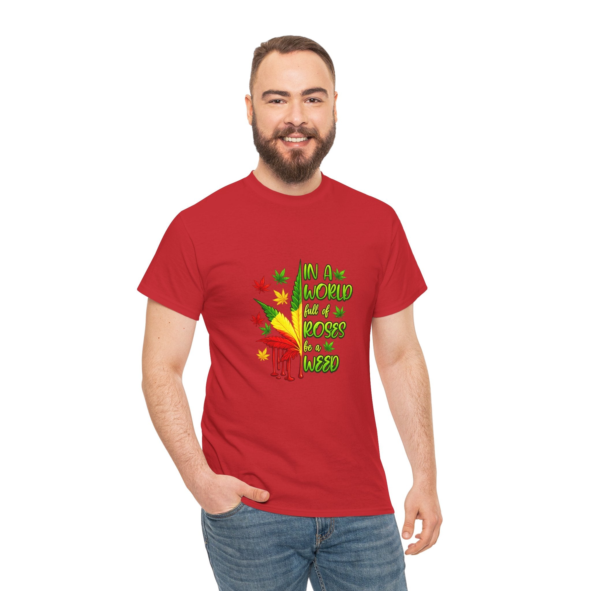 T-Shirt — "In A World Where Mosses Rule" Colorful Mushroom & Leaf Graphic