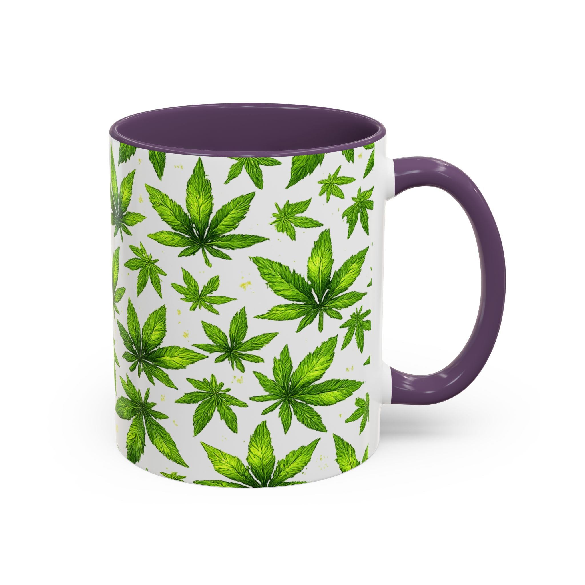Cannabis Leaf Pattern Accent Coffee Mug – 11/15oz Ceramic
