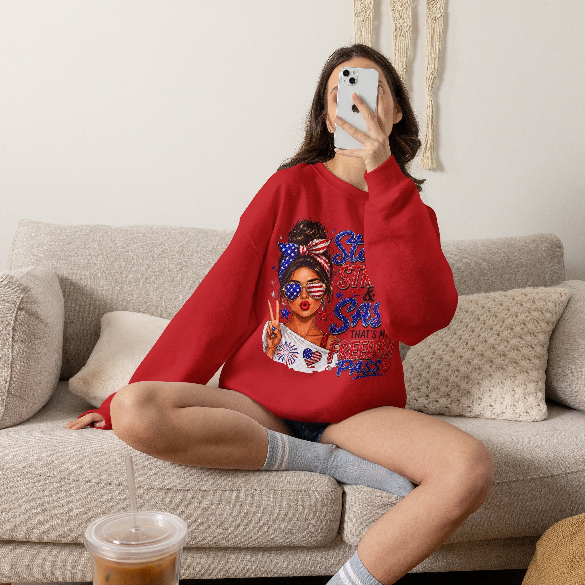 Patriotic 'Stars, Stripes & Sass' Crewneck Sweatshirt – 4th of July Freedom Pass Graphic