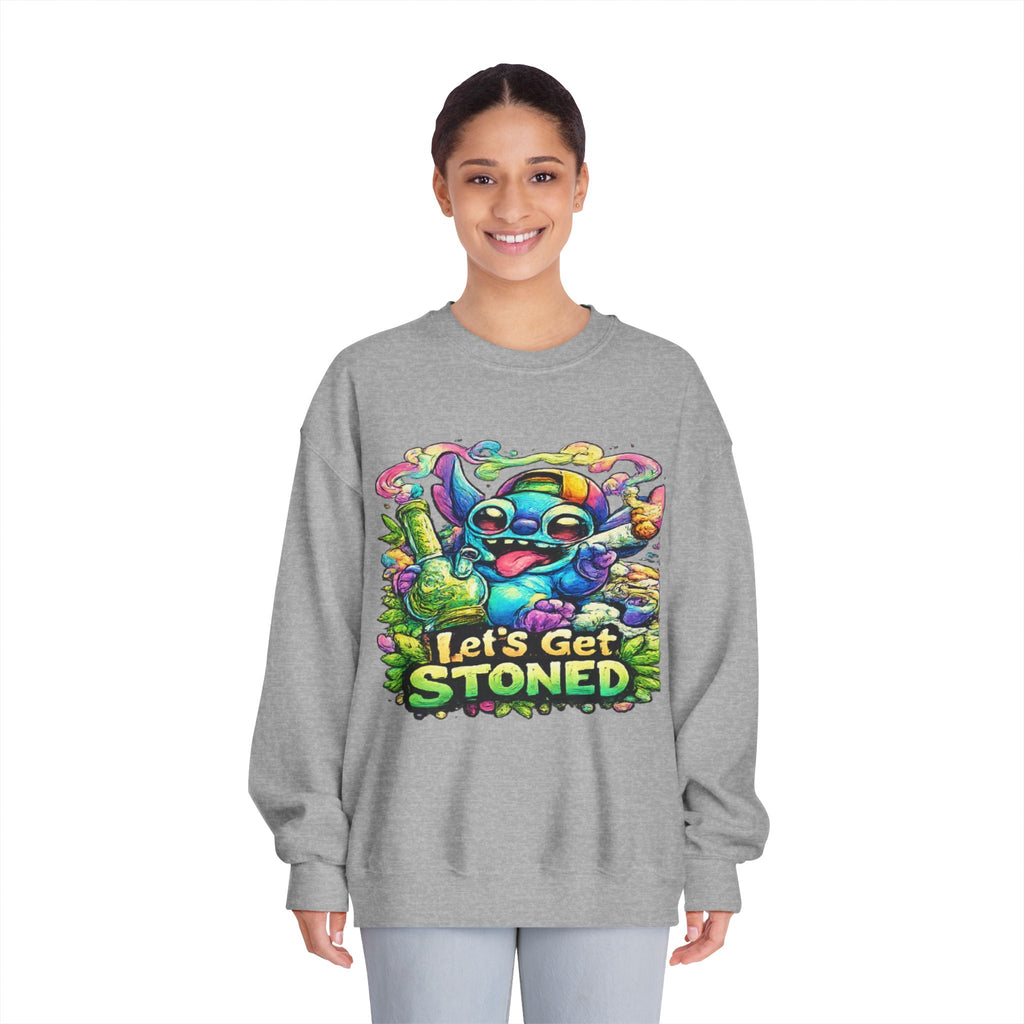 Let's Get Stoned Crewneck Sweatshirt – Colorful Psychedelic Alien Graphic