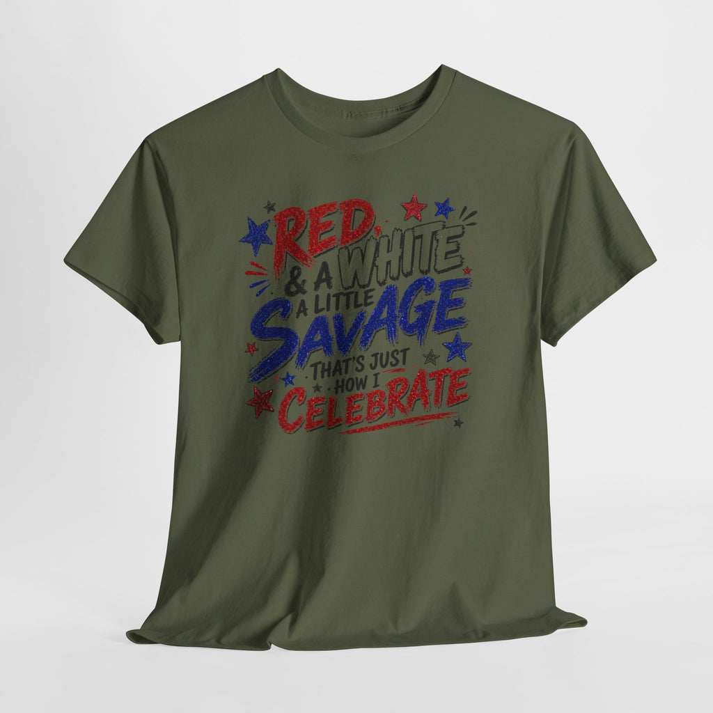 Patriotic Tee — “Red & White & a Little Savage” 4th of July Graphic Shirt