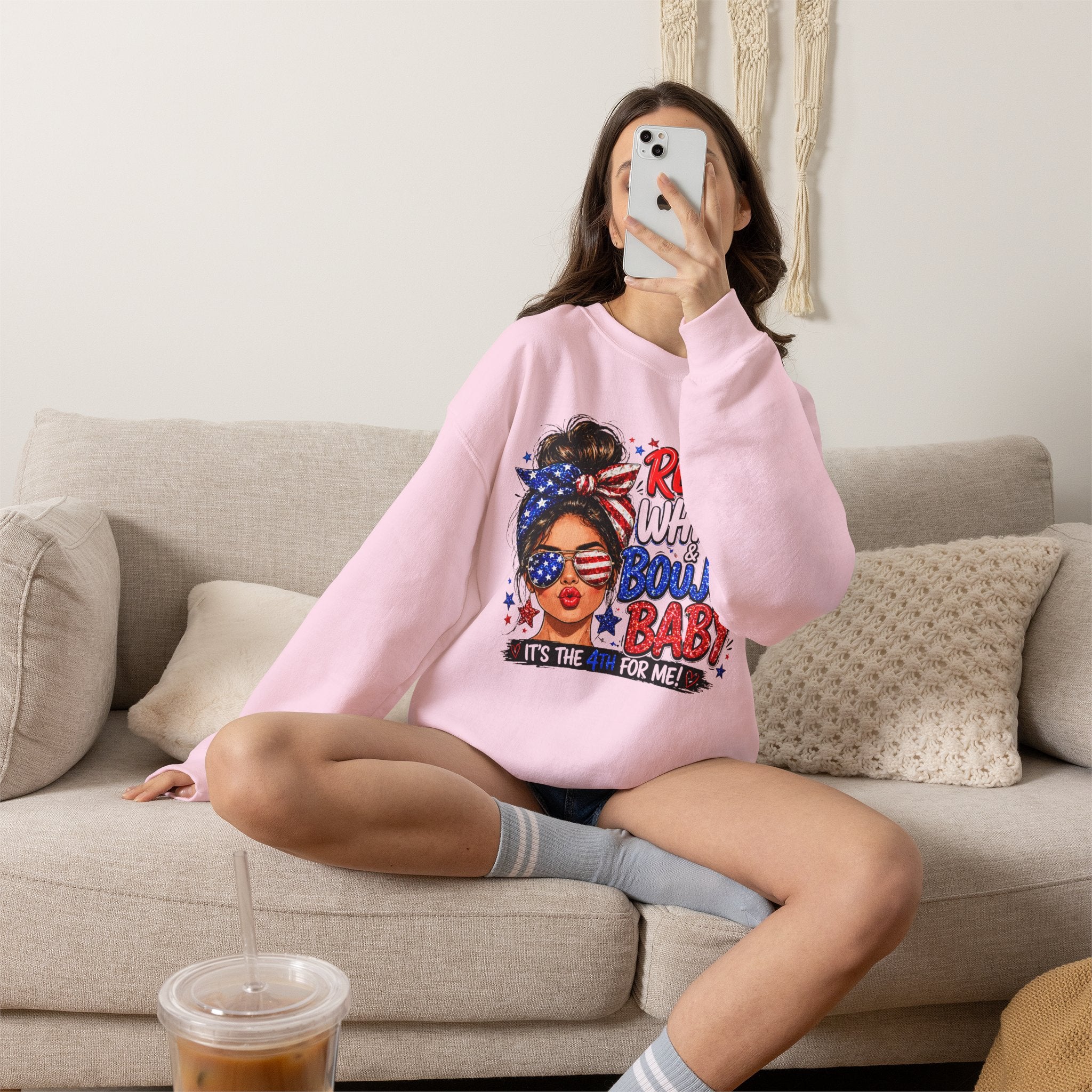 Crewneck Sweatshirt — "Red White Boujee Baby" Patriotic Women's 4th of July Graphic