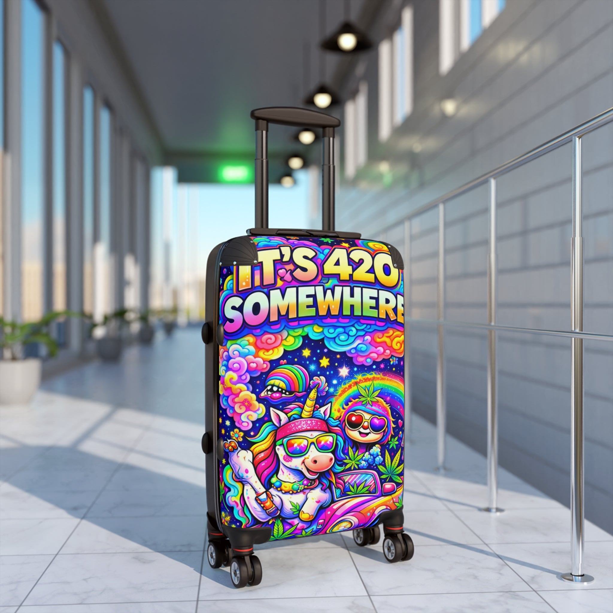 420 Rainbow Travel Suitcase — "It’s 420 Somewhere" Colorful Unicorn & Sloth Luggage Cover