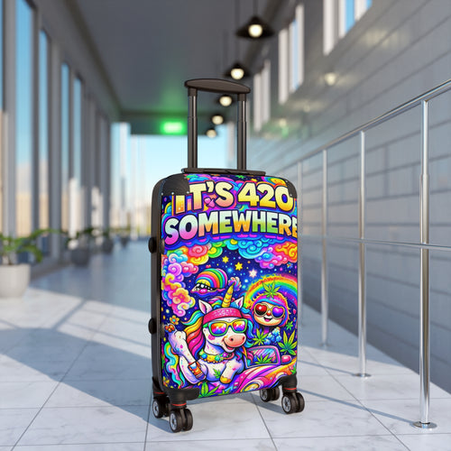 420 Rainbow Travel Suitcase — "It’s 420 Somewhere" Colorful Unicorn & Sloth Luggage Cover