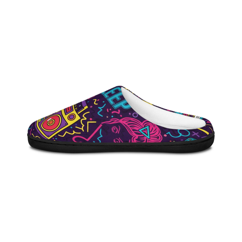 Go To Sleep Women’s Indoor Slippers — Retro Boombox Cozy House Shoes