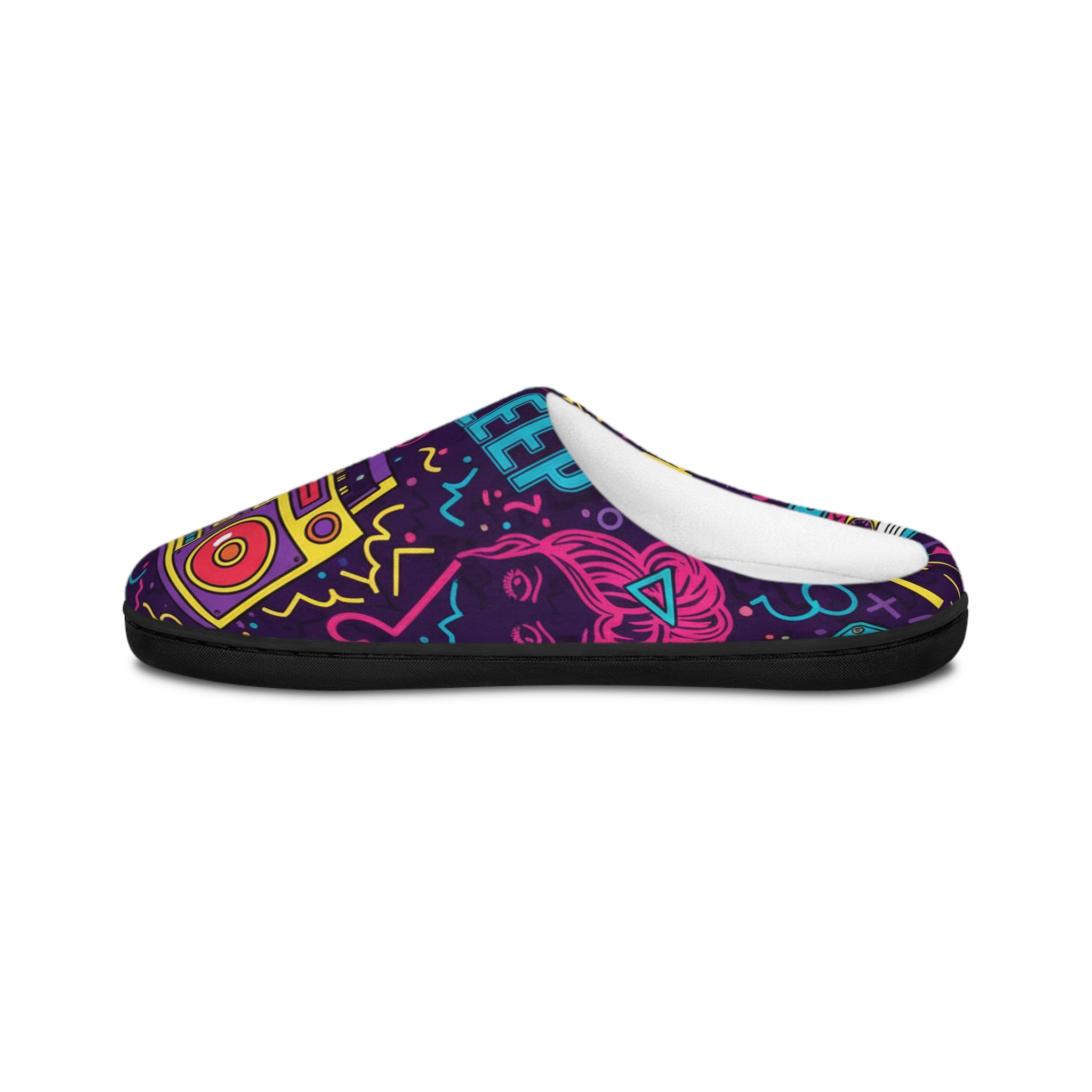 Go To Sleep Women’s Indoor Slippers — Retro Boombox Cozy House Shoes